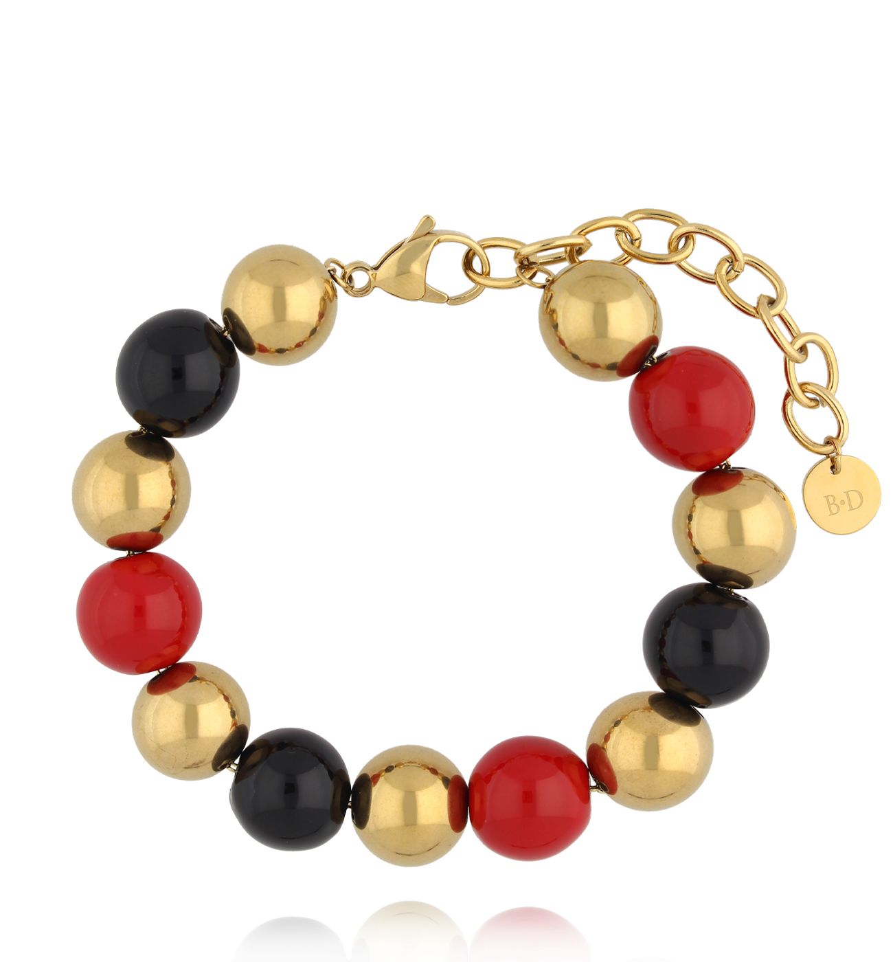 Bransoletka z czerwonymi i czarnymi kulkami złota BSA0909