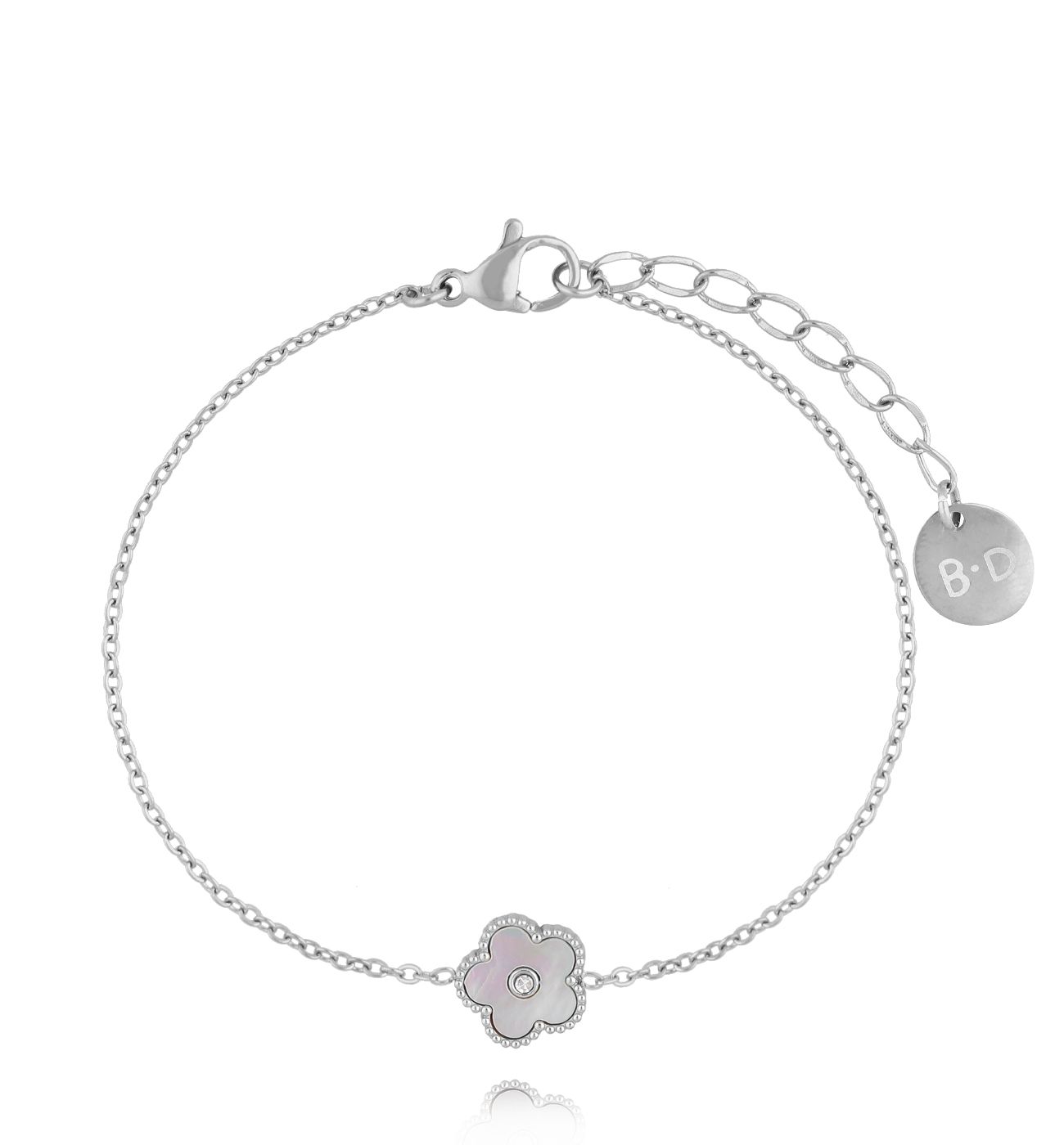 Bransoletka z białym kwiatuszkiem srebrna BSY0229