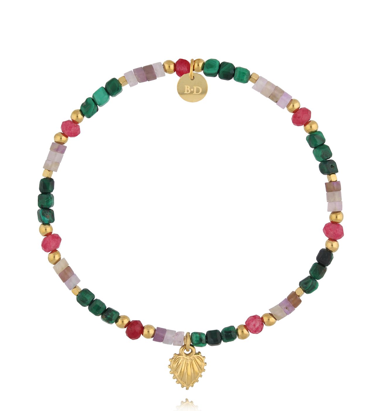 Bransoletka kolorowa z kamieniami i serduszkiem - By Dziubeka