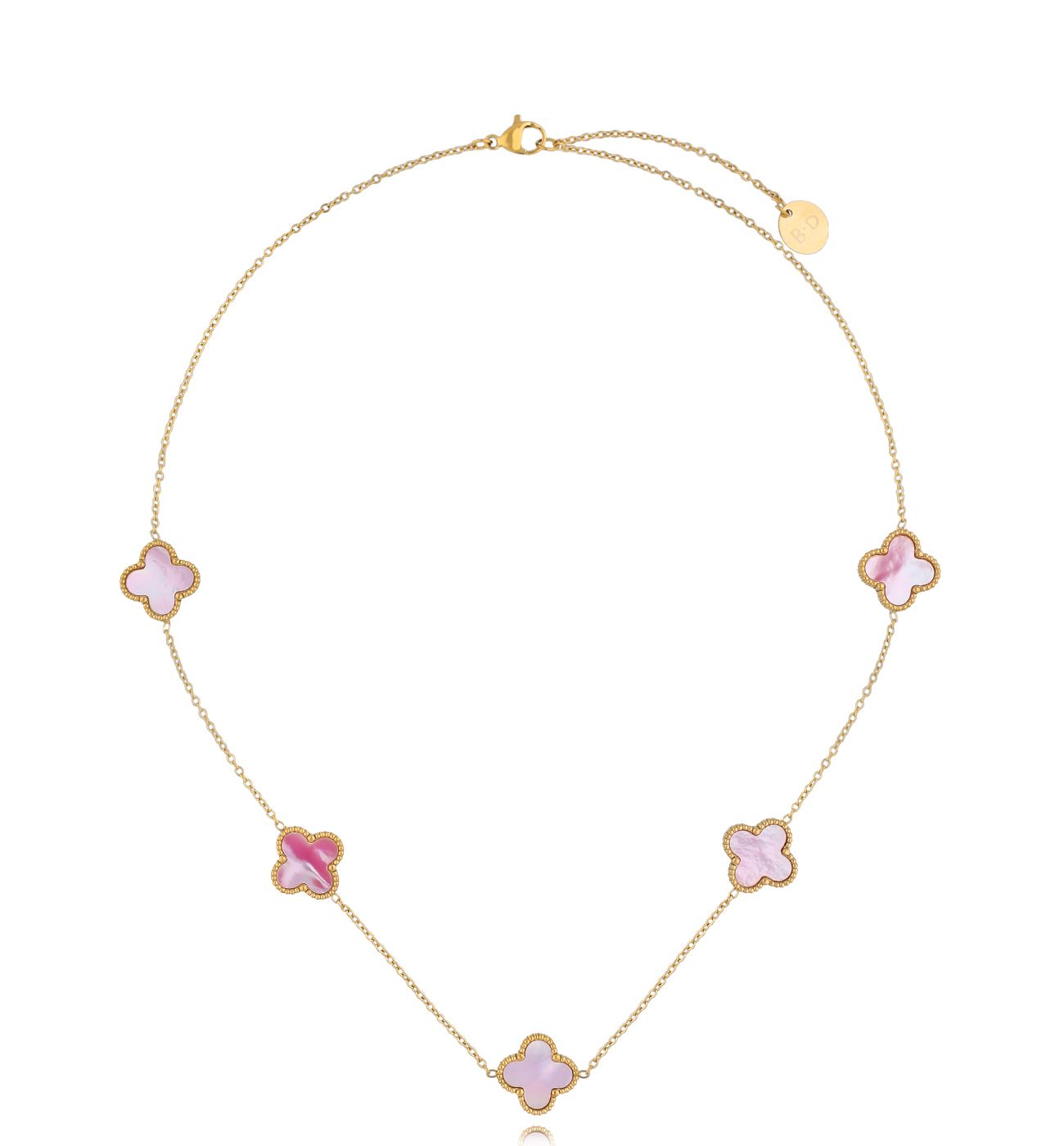 Naszyjnik z koniczynkami z różowej masy perłowej NSY0268 - By Dziubeka