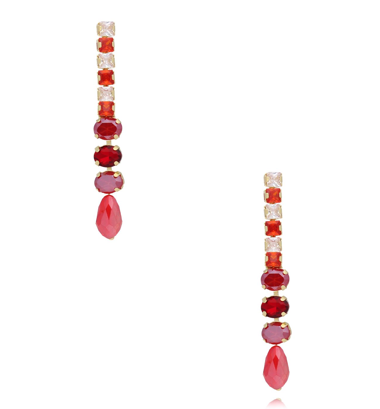 Kolczyki długie z kryształami w czerwieni i rubinowych tonach KGA0028