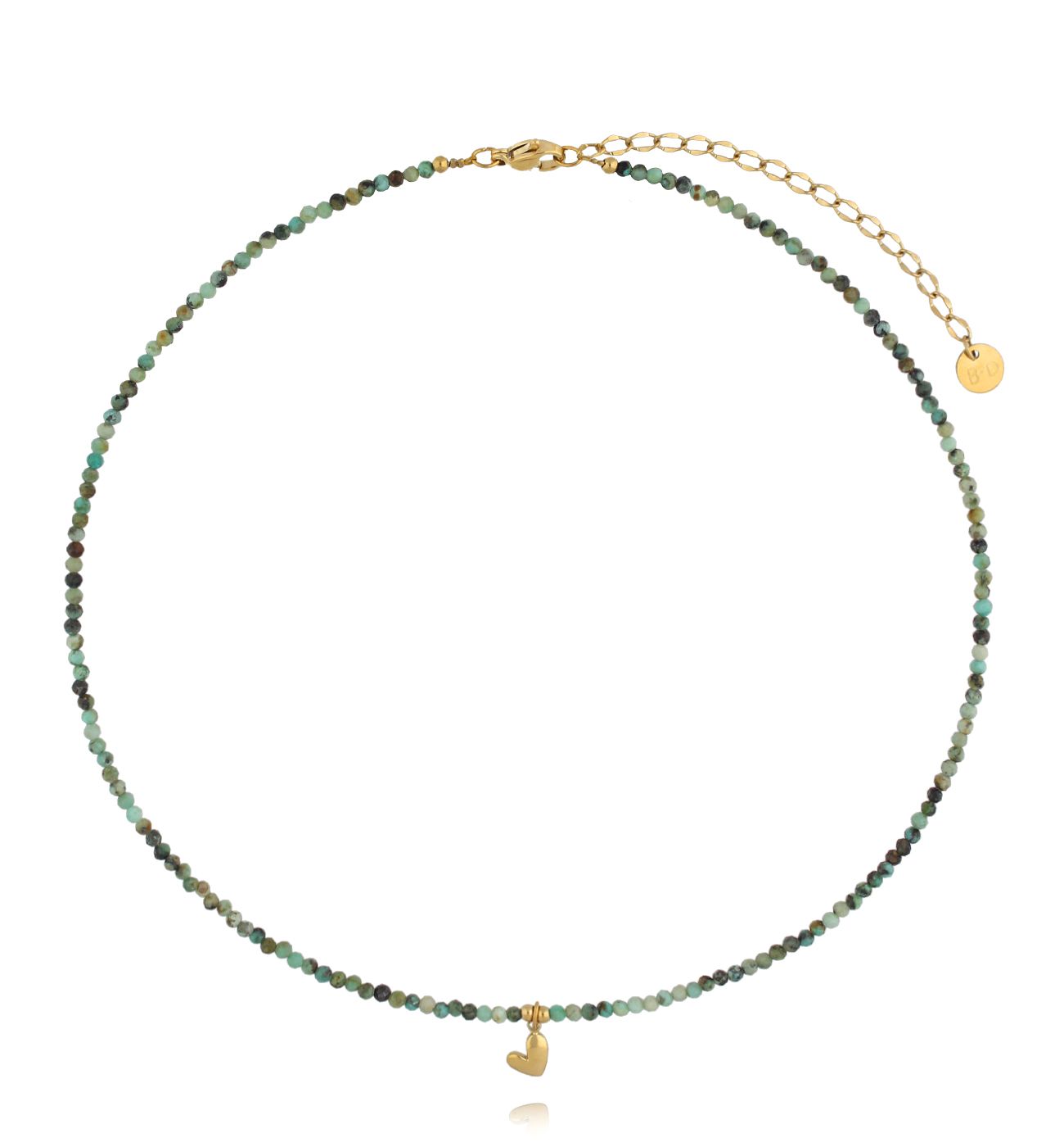 Naszyjnik z turkusami i złotym sercem - By Dziubeka