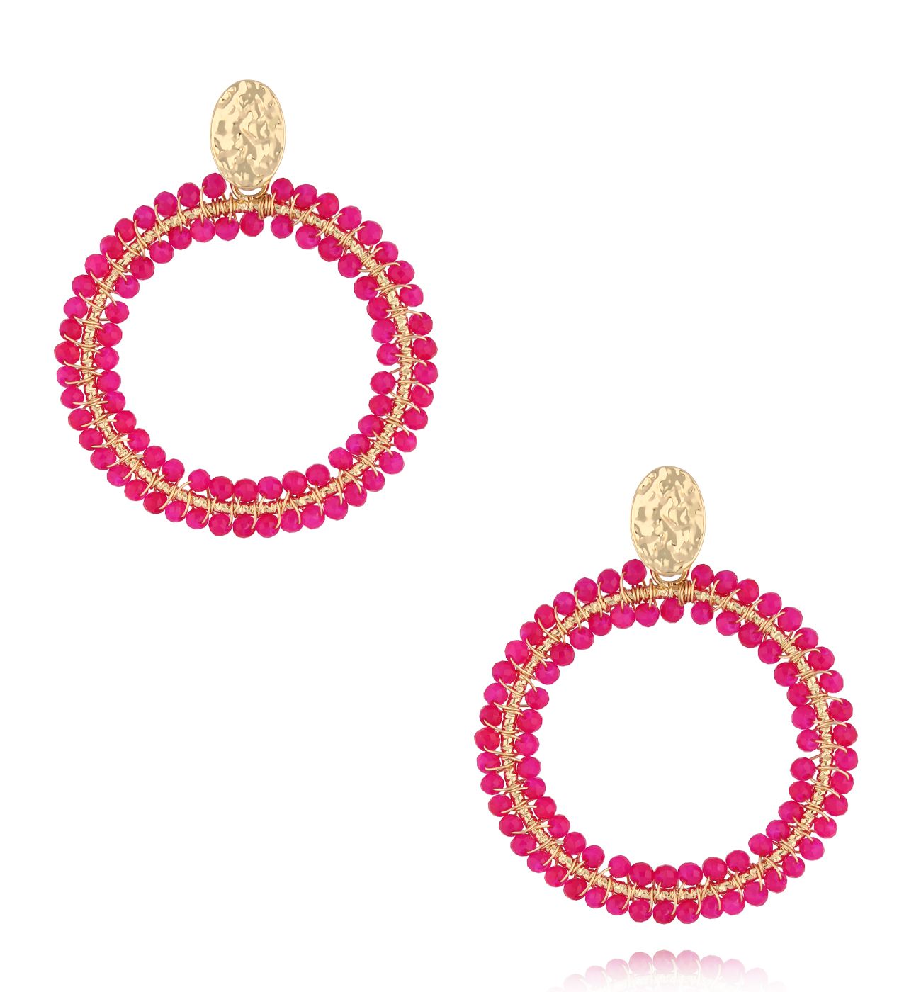 Kolczyki okrągłe z fuksjowymi kryształkami KWE0210