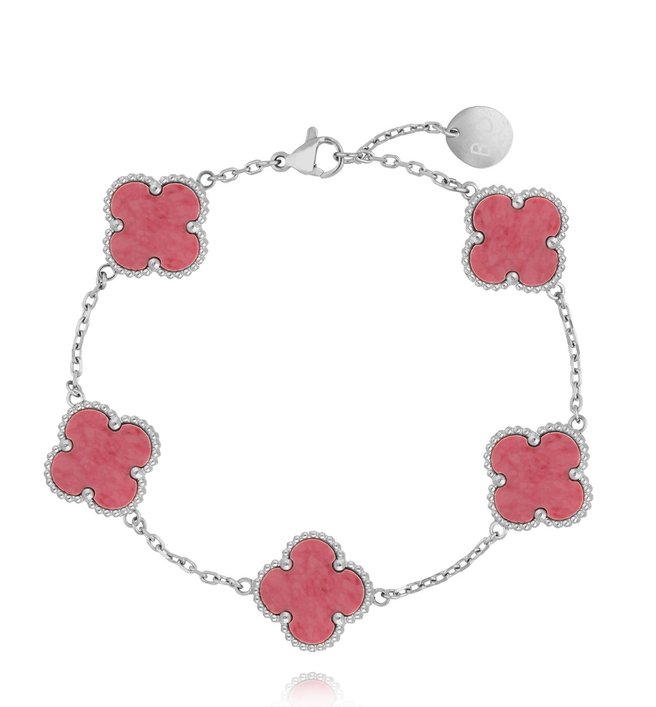 Bransoletka z różowymi koniczynkami srebrna BSY0202