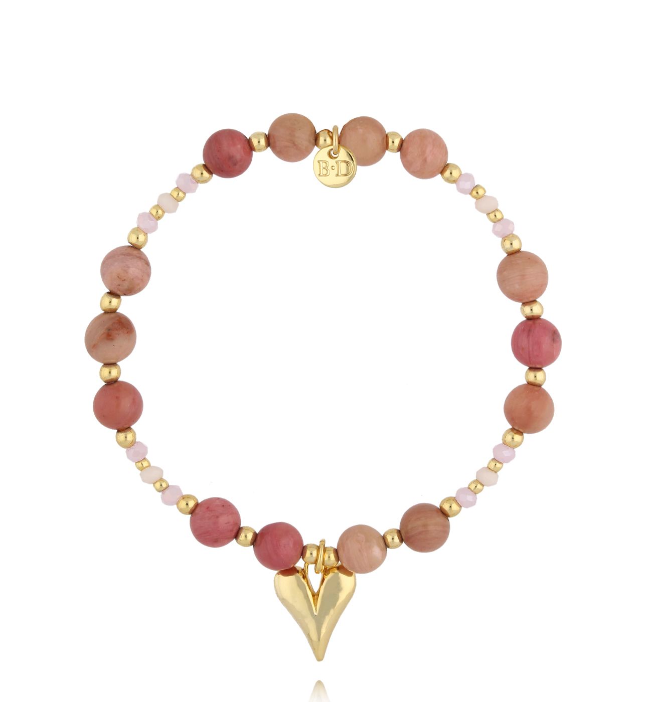 Bransoletka z rodonitami i złotym sercem - By Dziubeka
