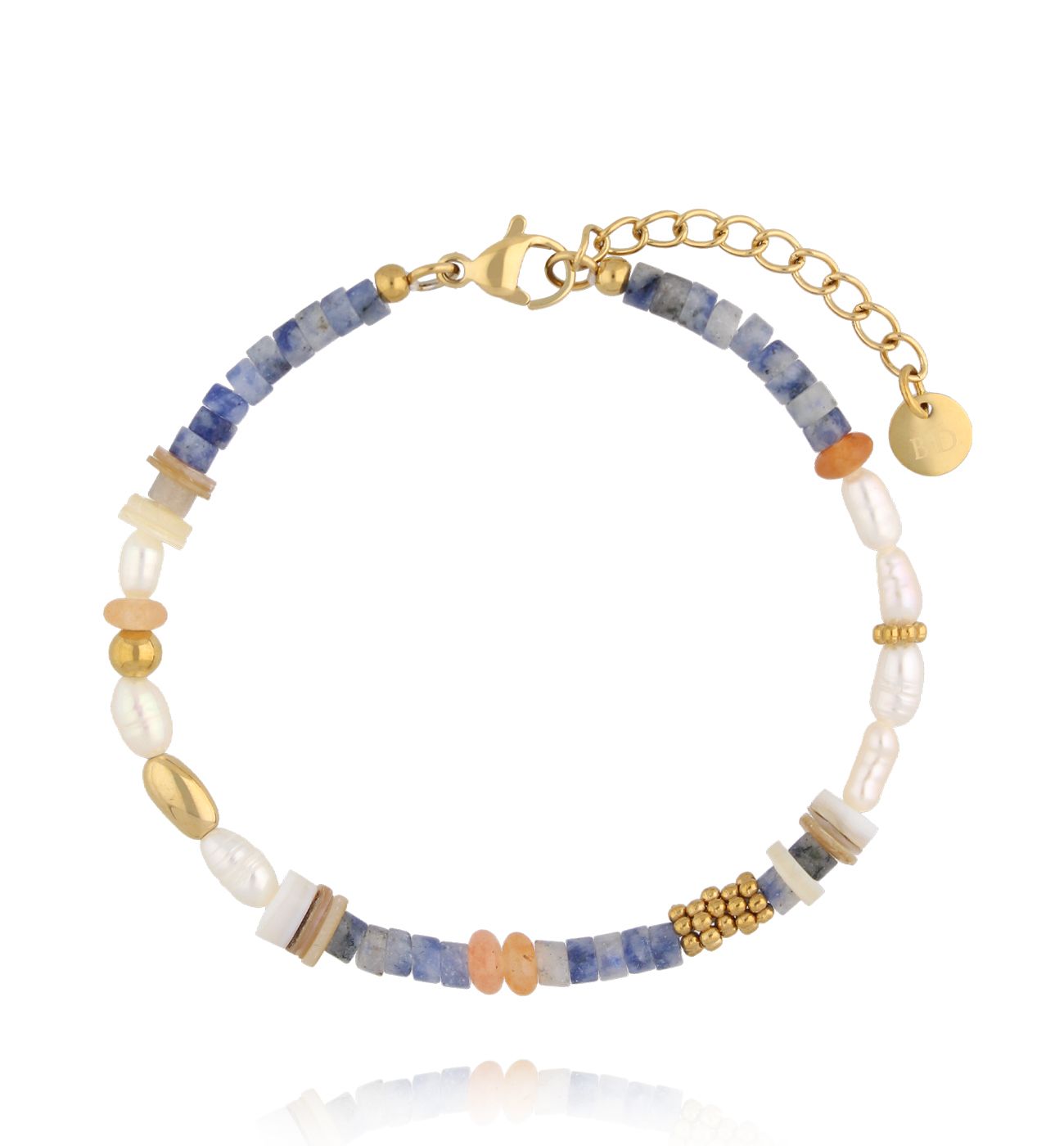 Bransoletka z pereł i granatowych kamieni - By Dziubeka