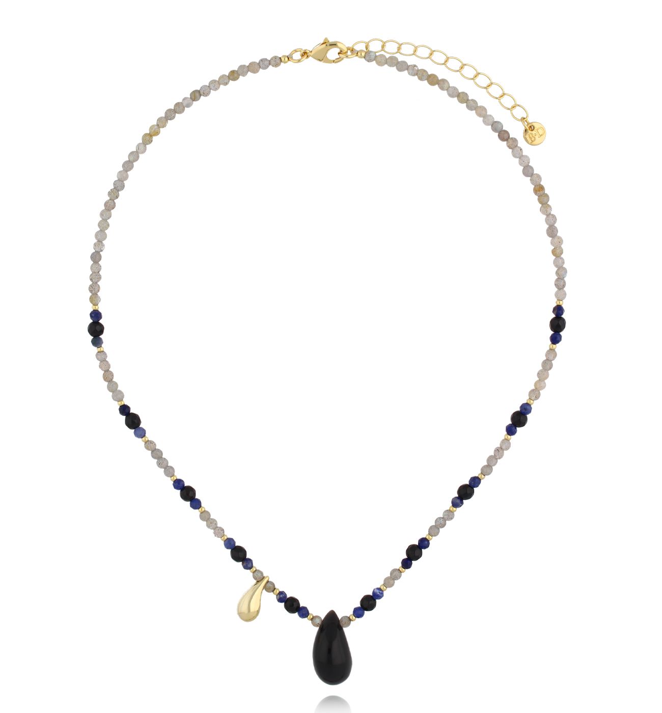 Naszyjnik z czarną kroplą i labradorytami - By Dziubeka