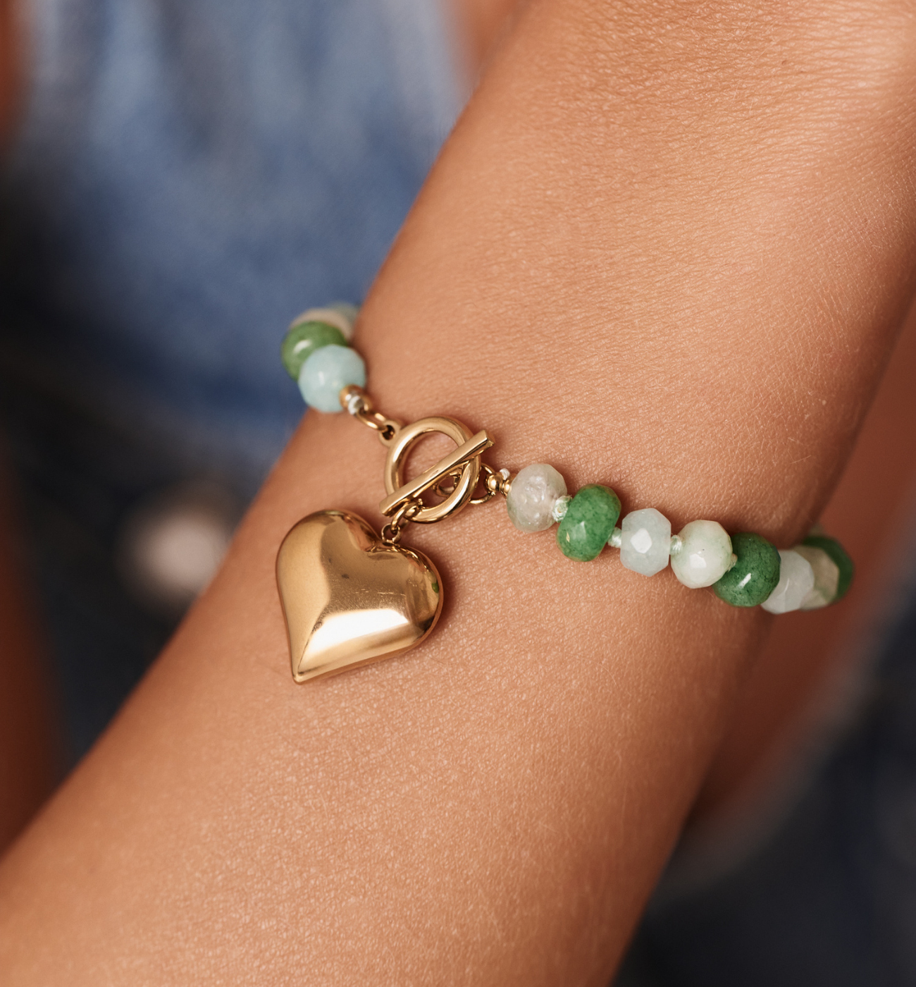 Bransoletka zielona z sercem BPA0596