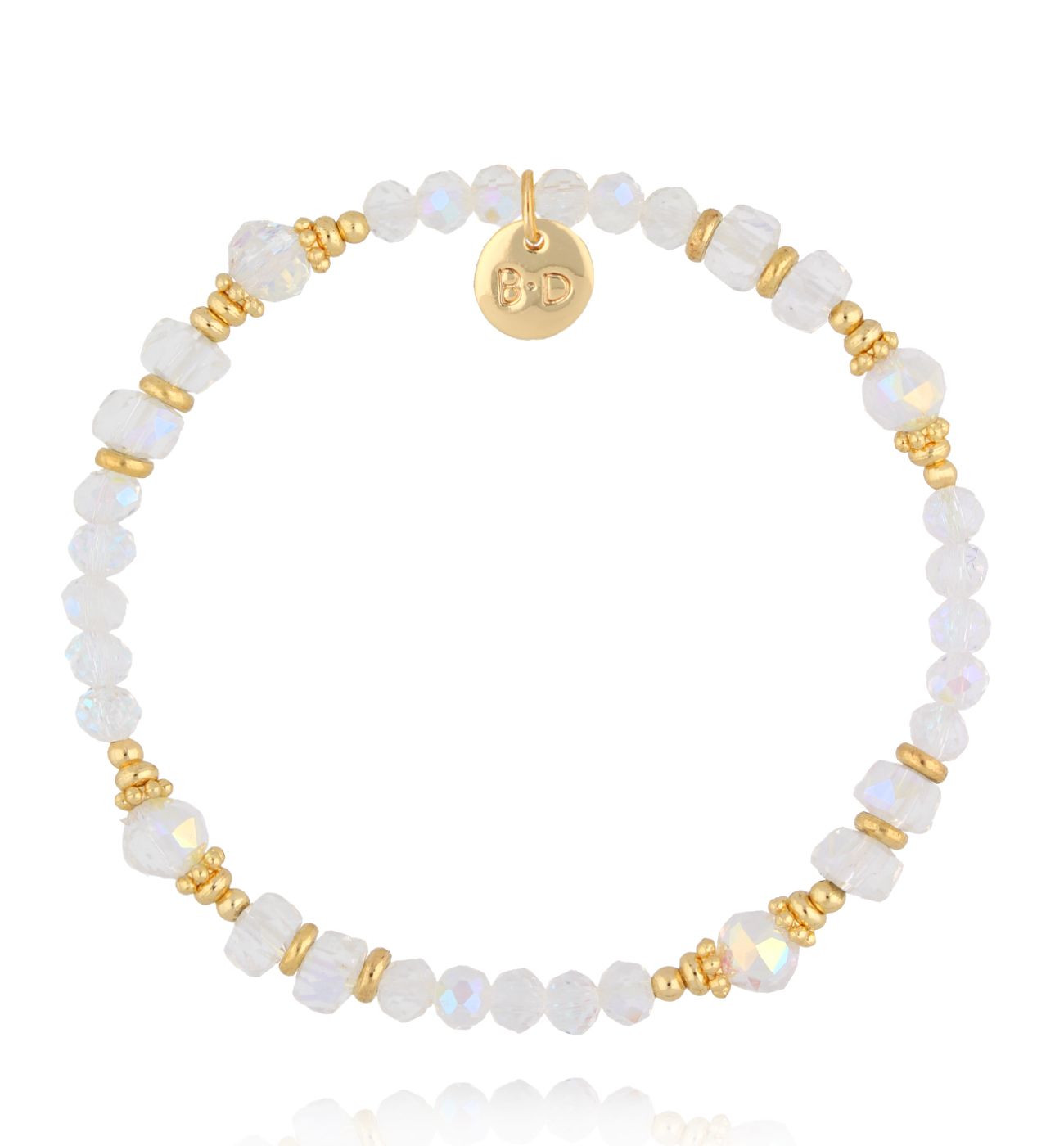 Bransoletka z białych kryształków i złotych akcentów BCY0434