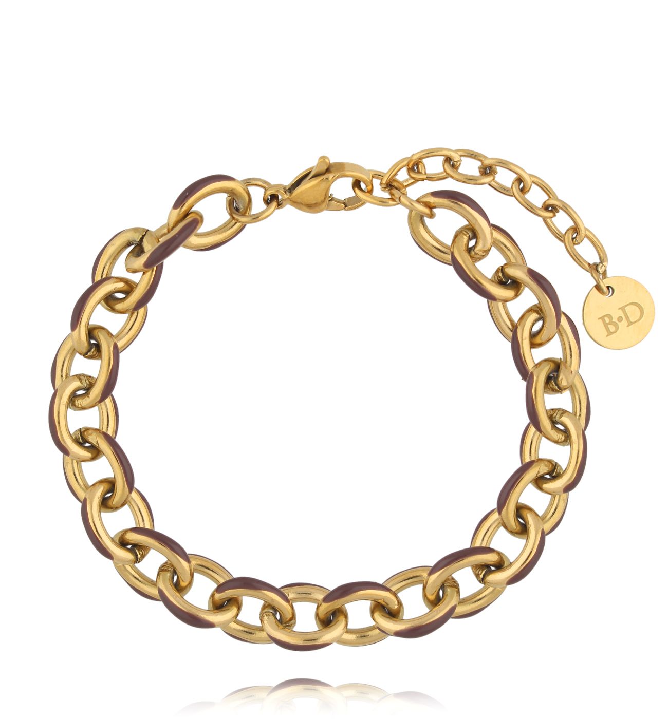 Bransoletka z łańcuchem z brązową emalią - By Dziubeka