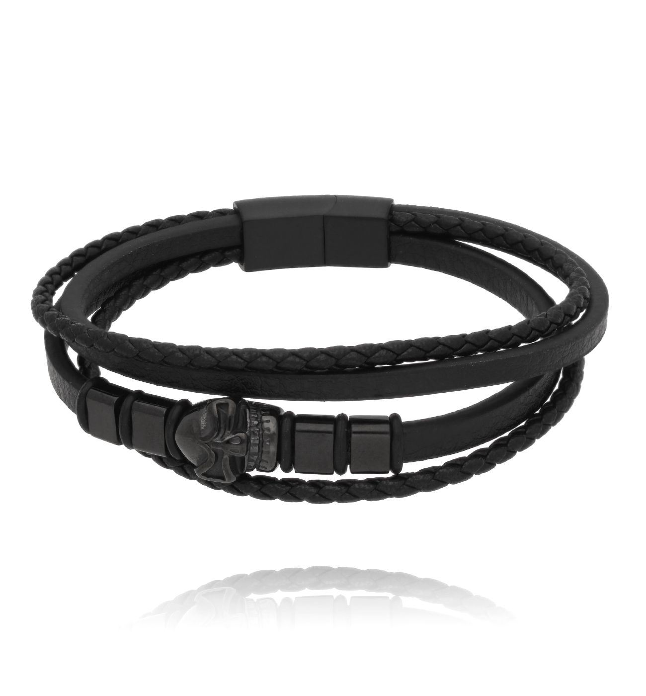 Bransoletka męska czarna z czaszką 61 - By Dziubeka