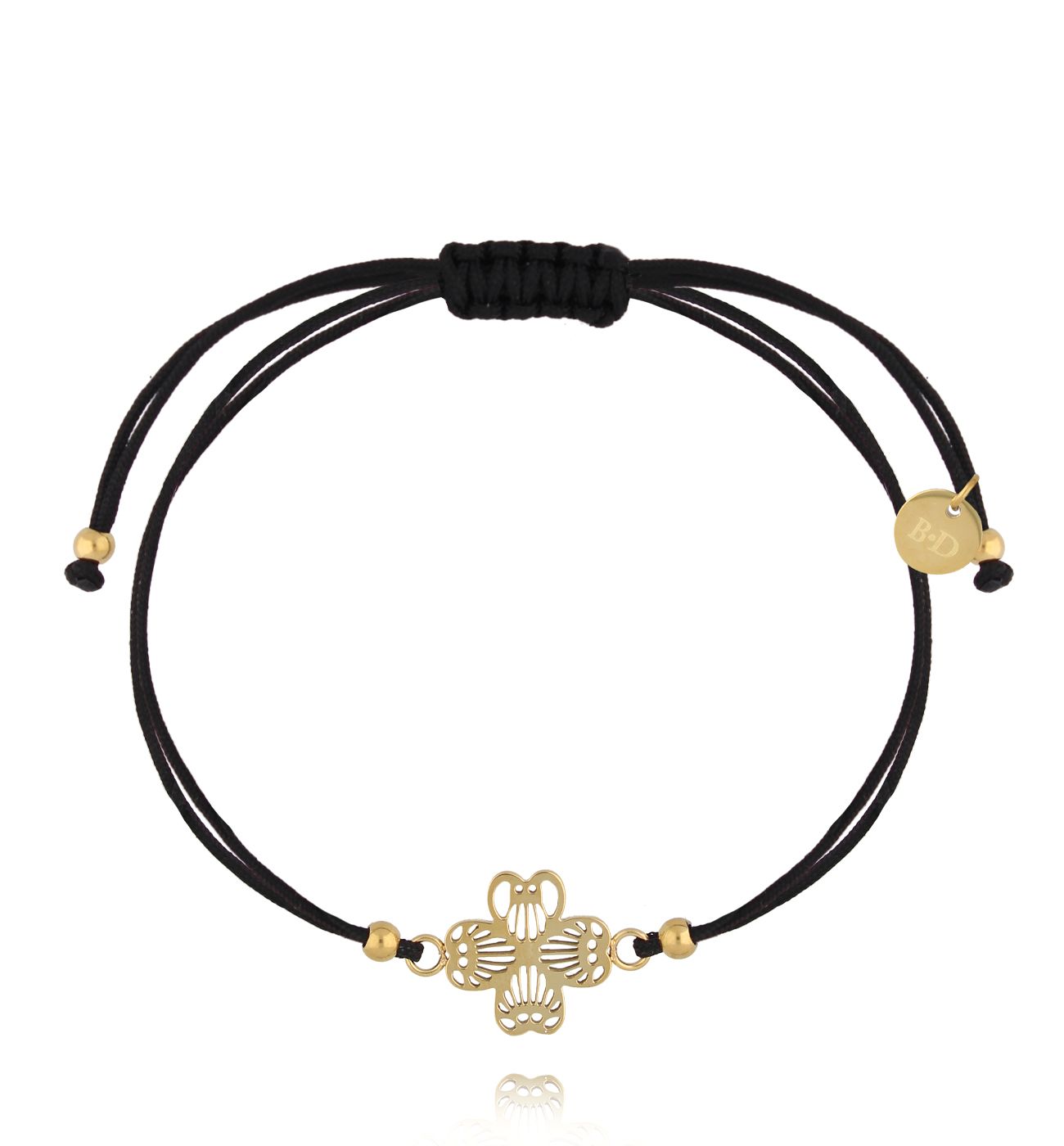 Bransoletka złota z czarnym sznurkiem i koniczynką Trèfle BGL0831