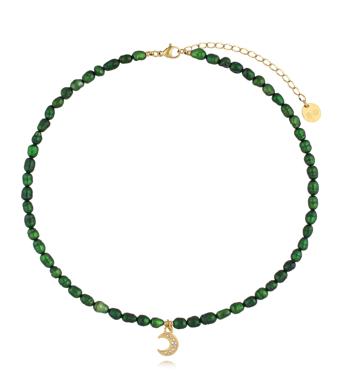 Naszyjnik z zielonymi perłami i księżycem NPE0244