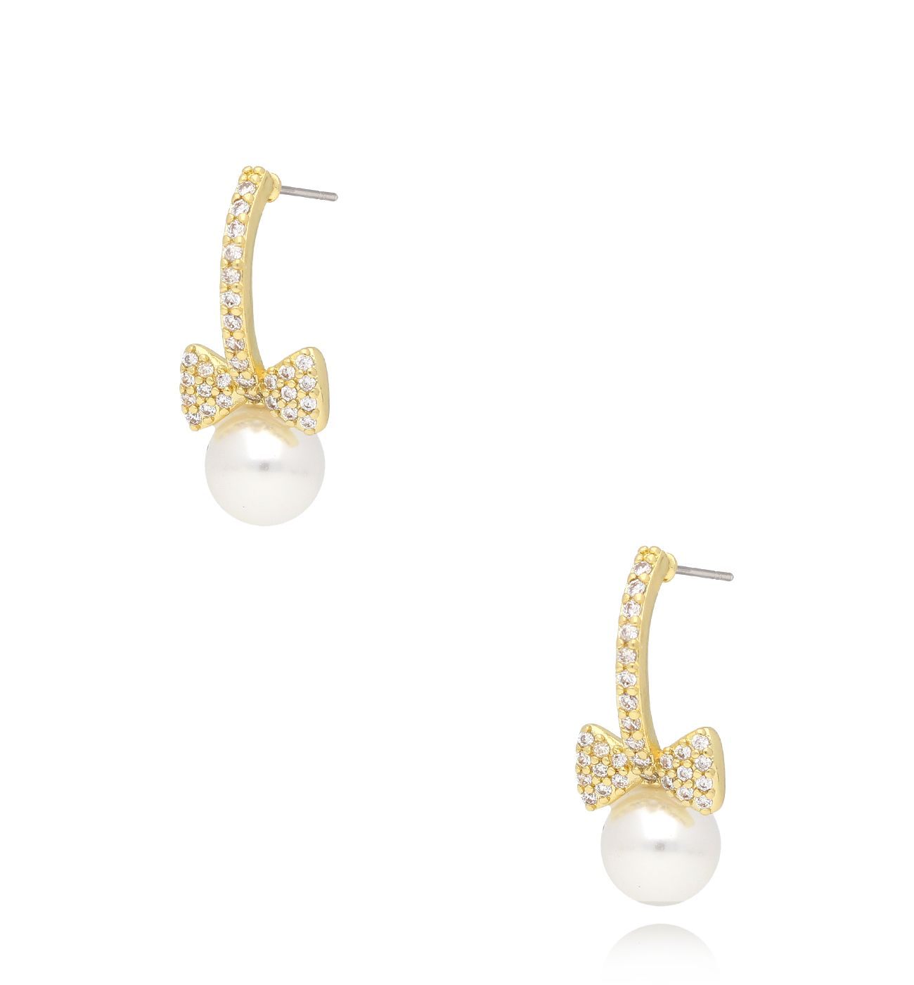 Kolczyki złote z perłą i kokardką Mognon - By Dziubeka