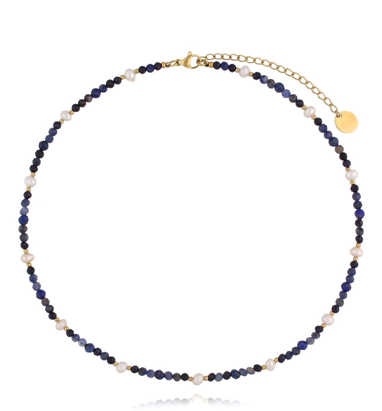 Naszyjnik granatowy z lapisami i perłami - By Dziubeka