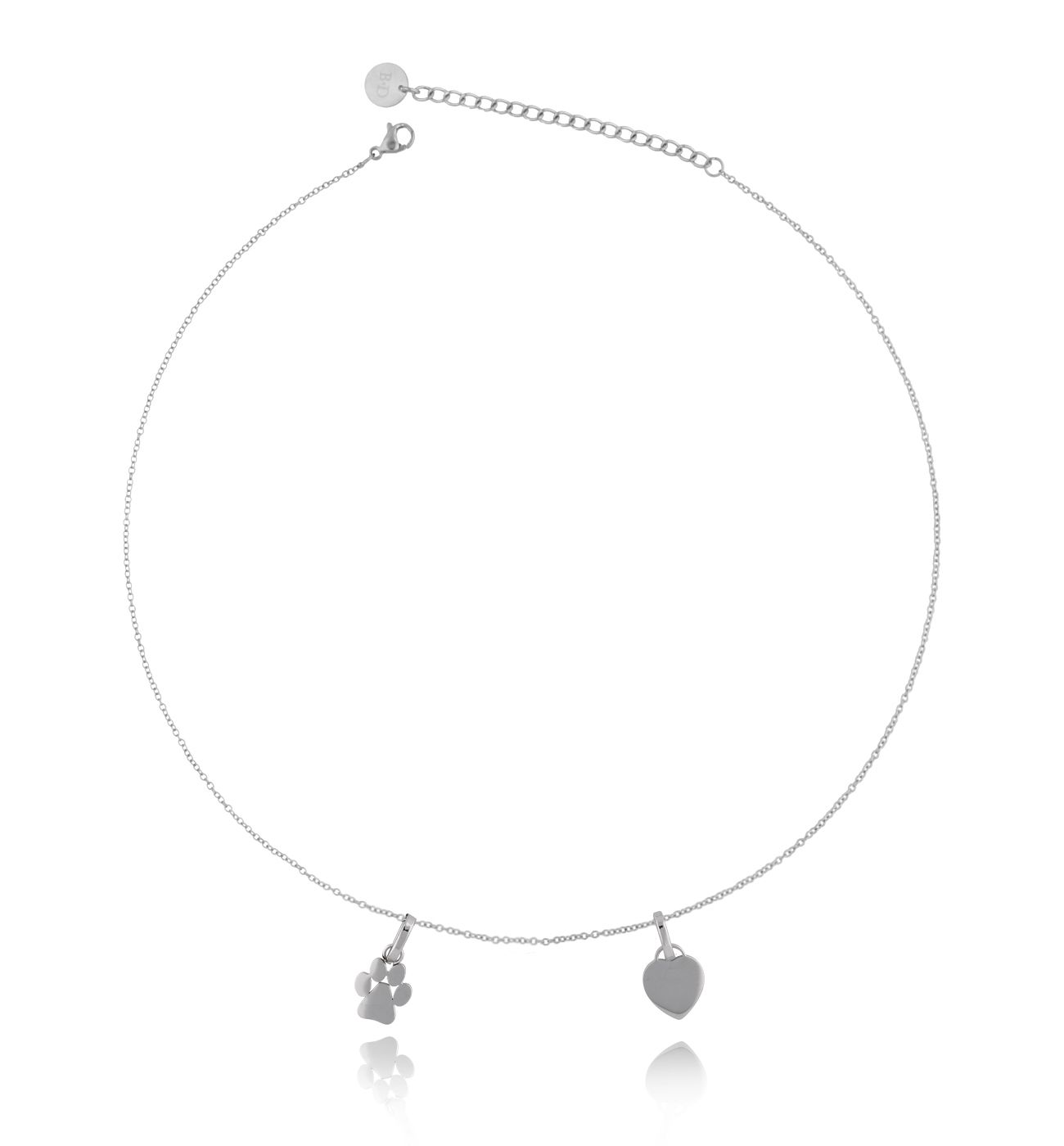Naszyjnik srebrny z łapką i sercem ze stali szlachetnej NPS0005