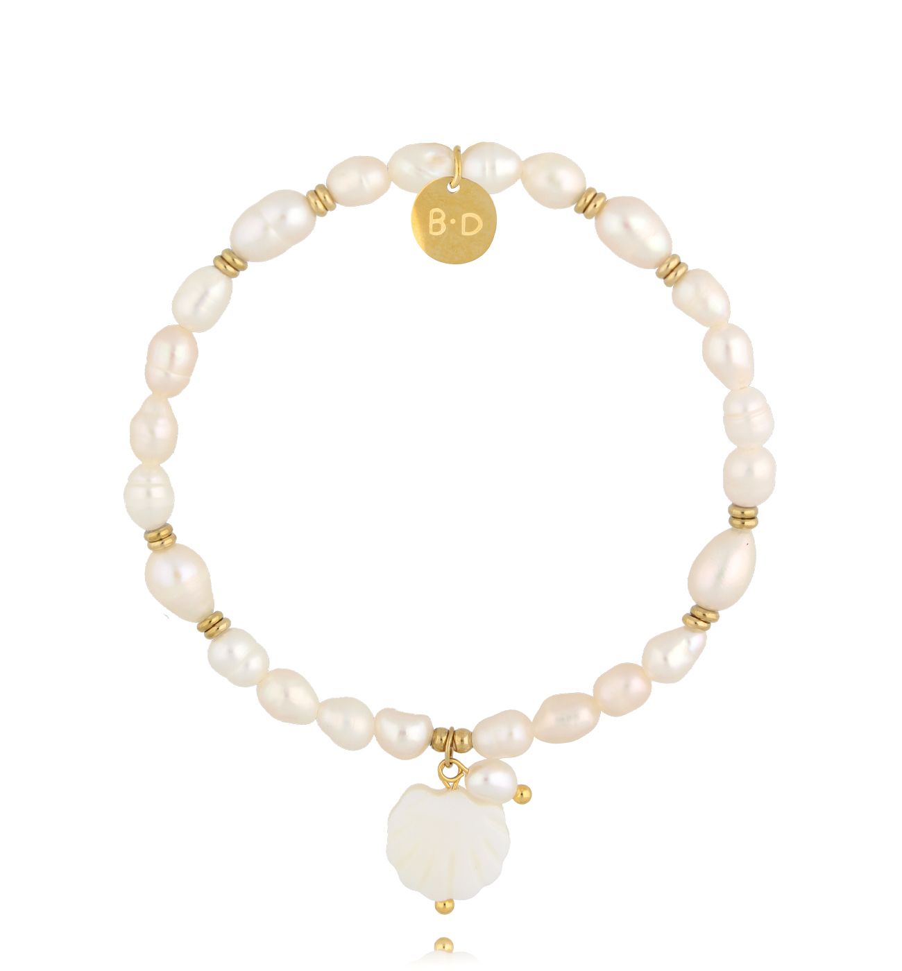 Bransoletka z perłami i muszelką BPE0125 - By Dziubeka