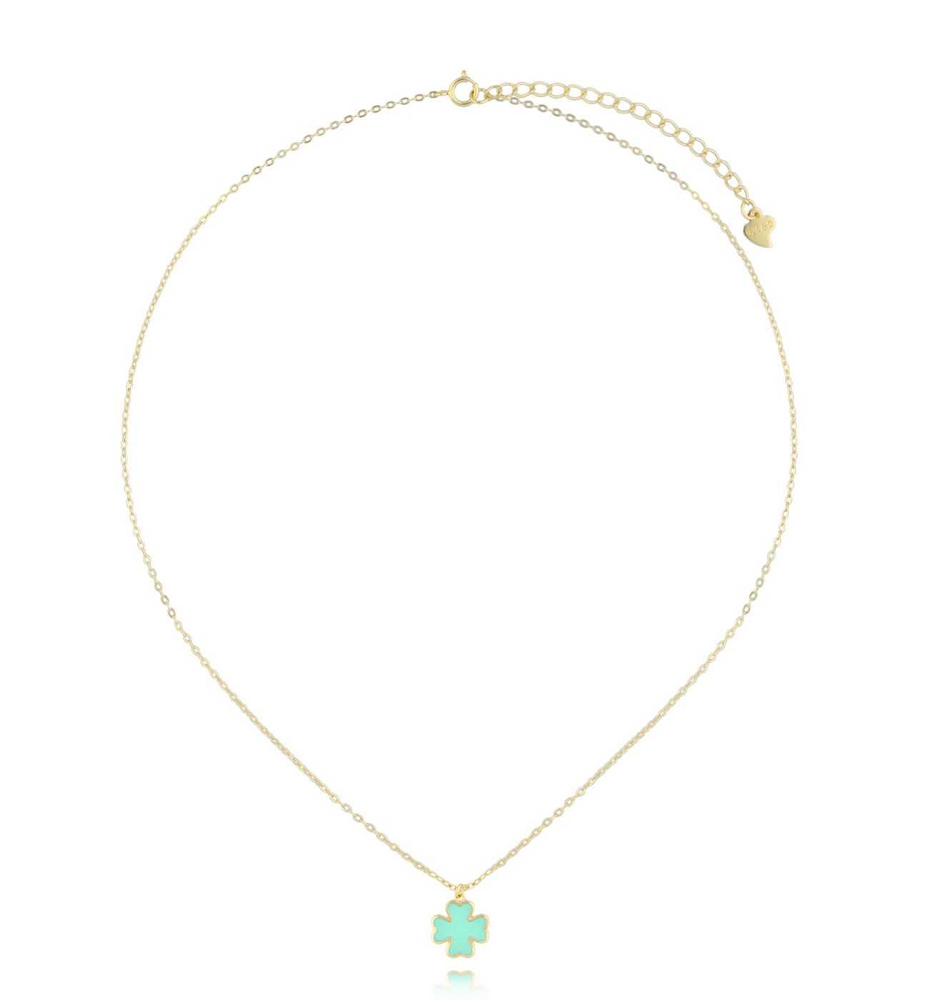 Naszyjnik złoty z koniczynką i miętową emalią NCA0022 - By Dziubeka