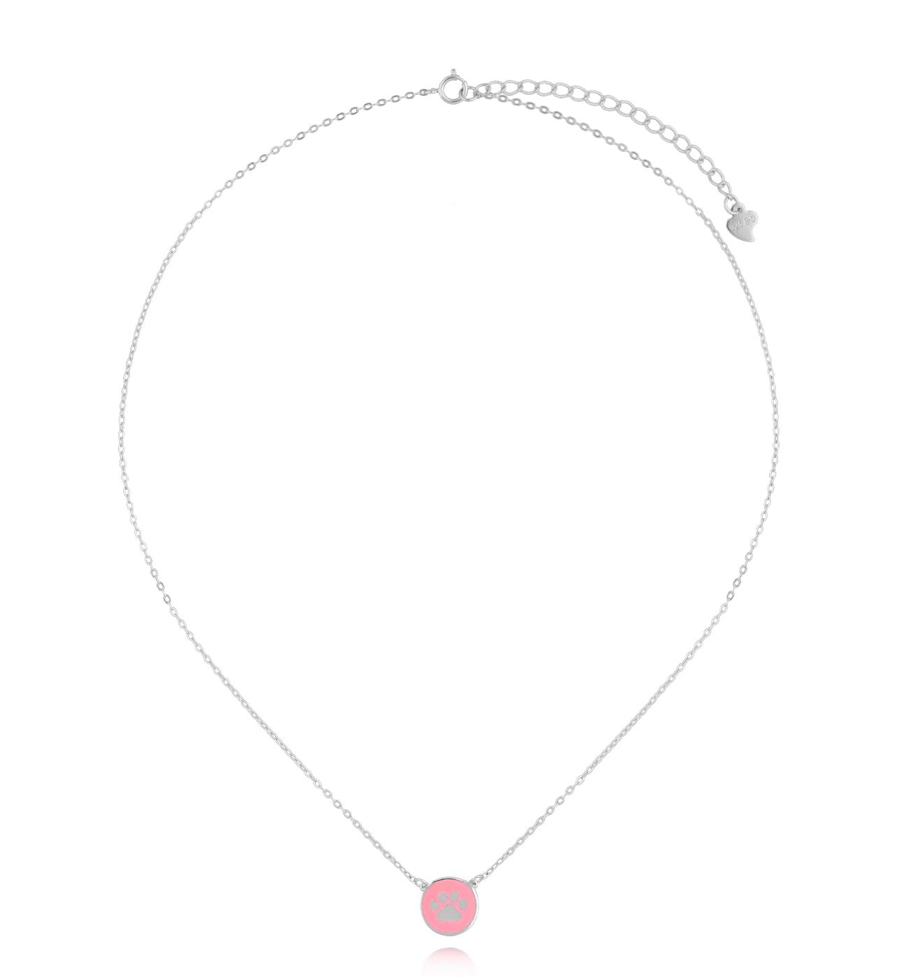 Naszyjnik srebrny z łapką i różową emalią NCA0007