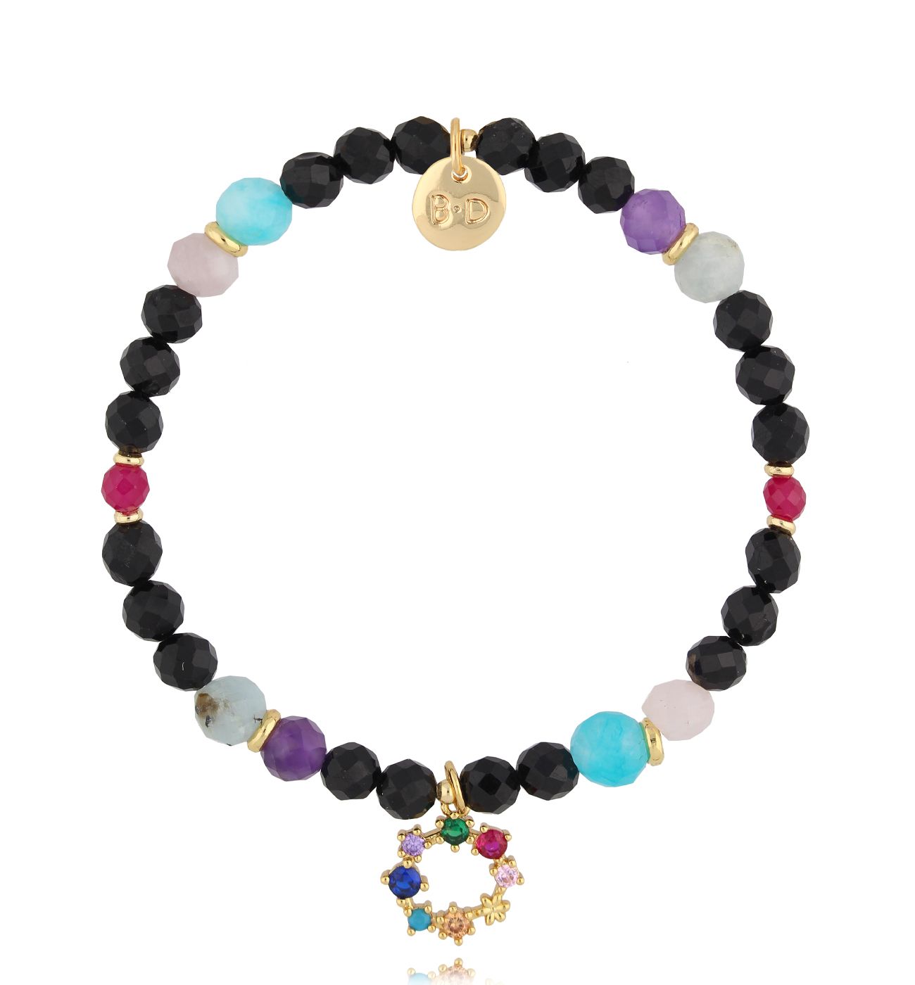 Bransoletka z czarnymi i kolorowymi kamieniami BTW2870