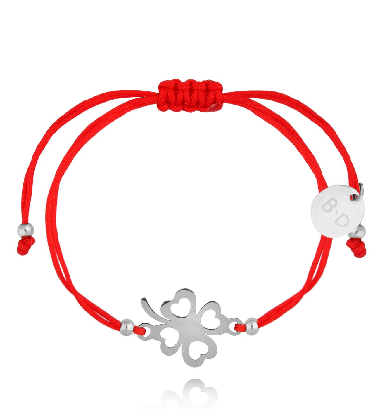 Bransoletka czerwona ze srebrną koniczynką Joie BGL0923 - By Dziubeka