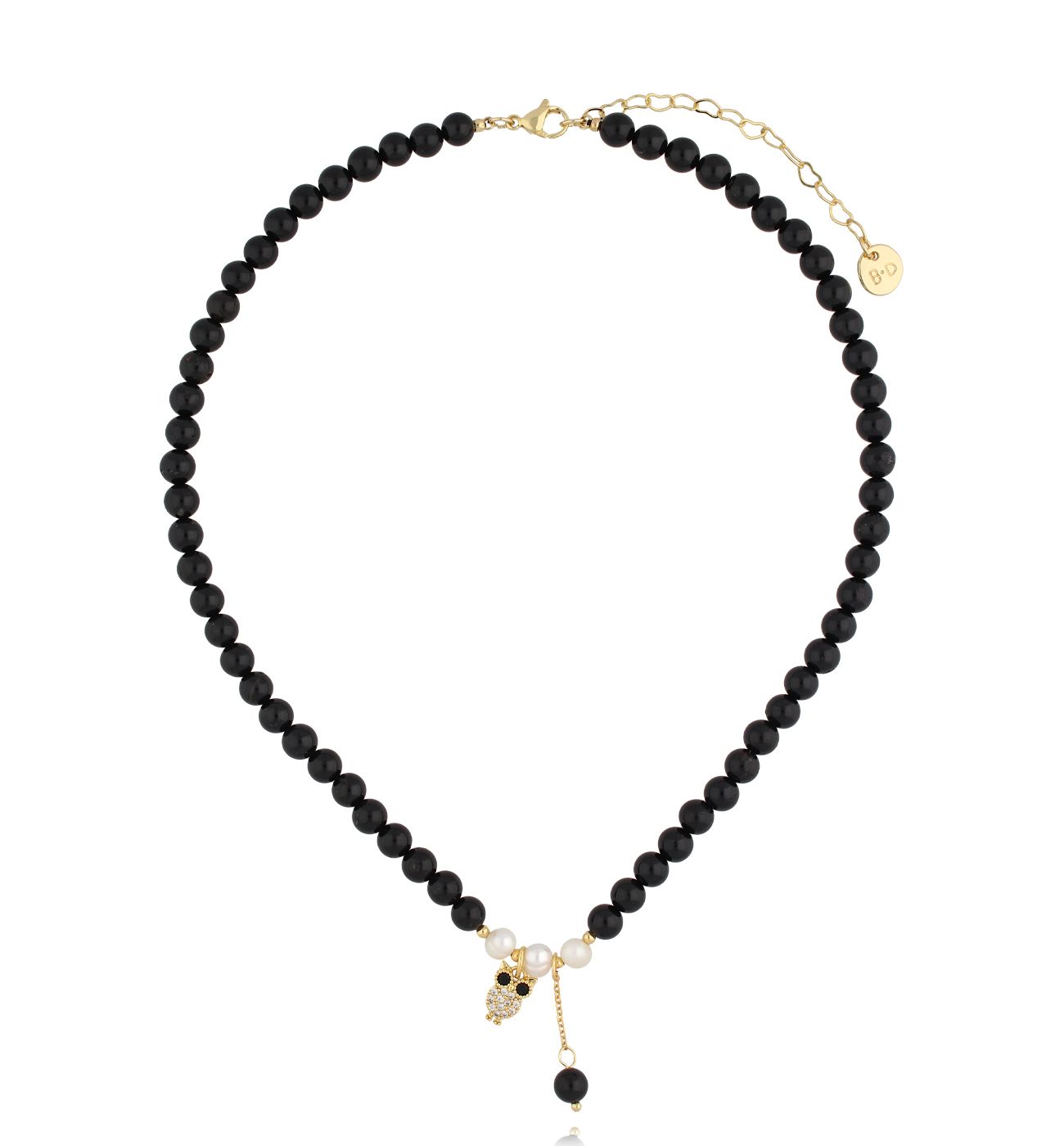 Naszyjnik czarny z agatami i sową NTW1330