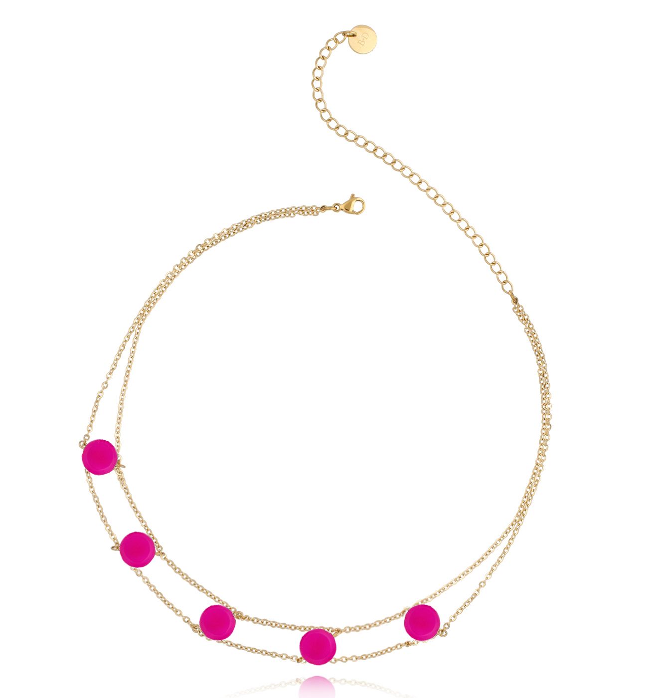 Naszyjnik złoty z fuksjowymi jadeitami Moa NSA1002
