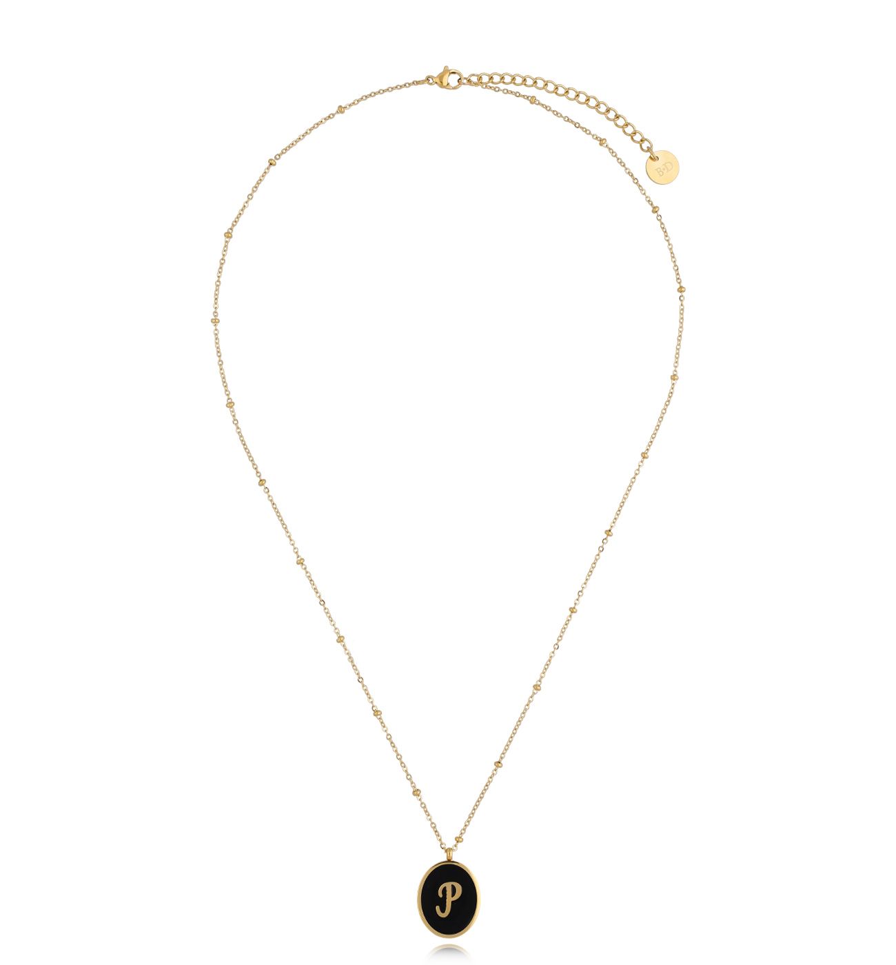 Naszyjnik z czarną emalią z literą P Vintage Enamel Alphabet NSA0582