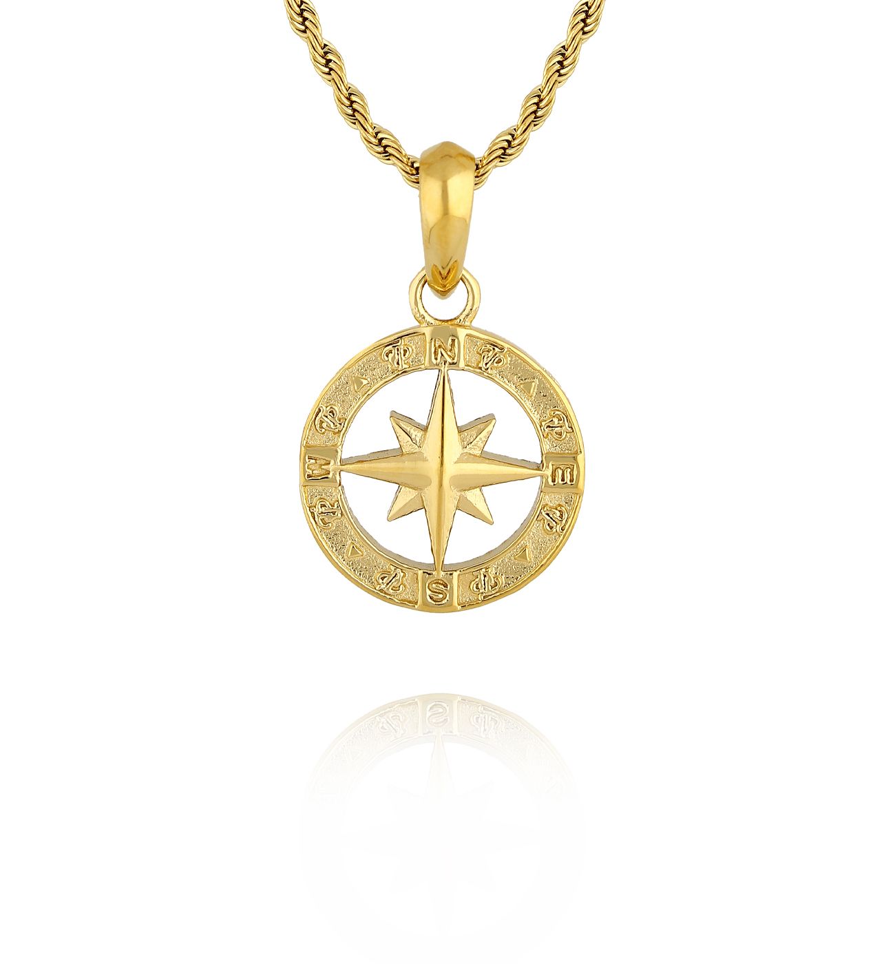 Naszyjnik męski złoty z różą wiatrów - By Dziubeka