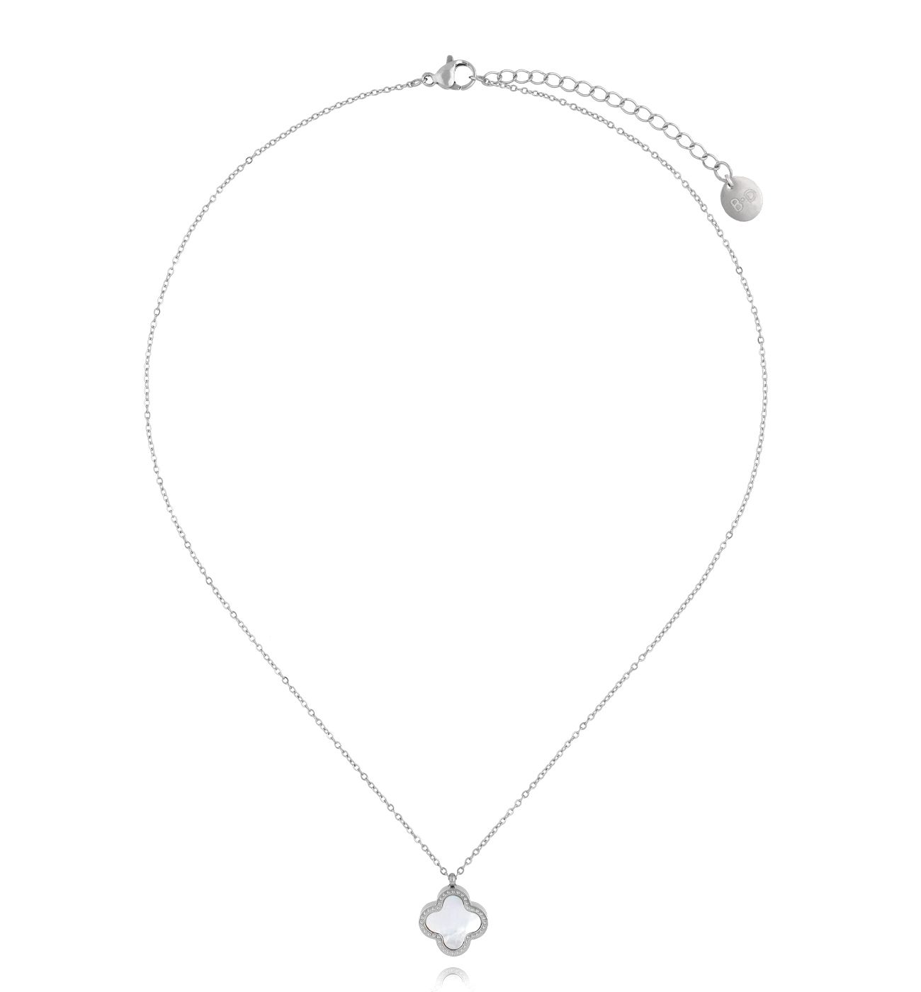 Naszyjnik z perłową i czarną koniczynką srebrny NSY0401 - By Dziubeka