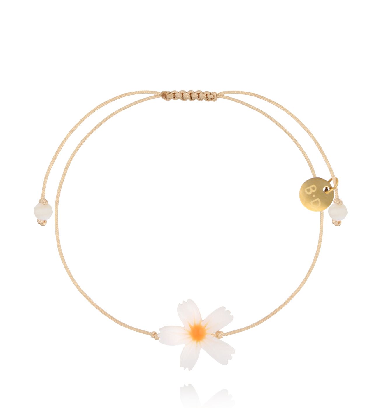 Bransoletka z kwiatkiem na beżowym sznurku BMT0328