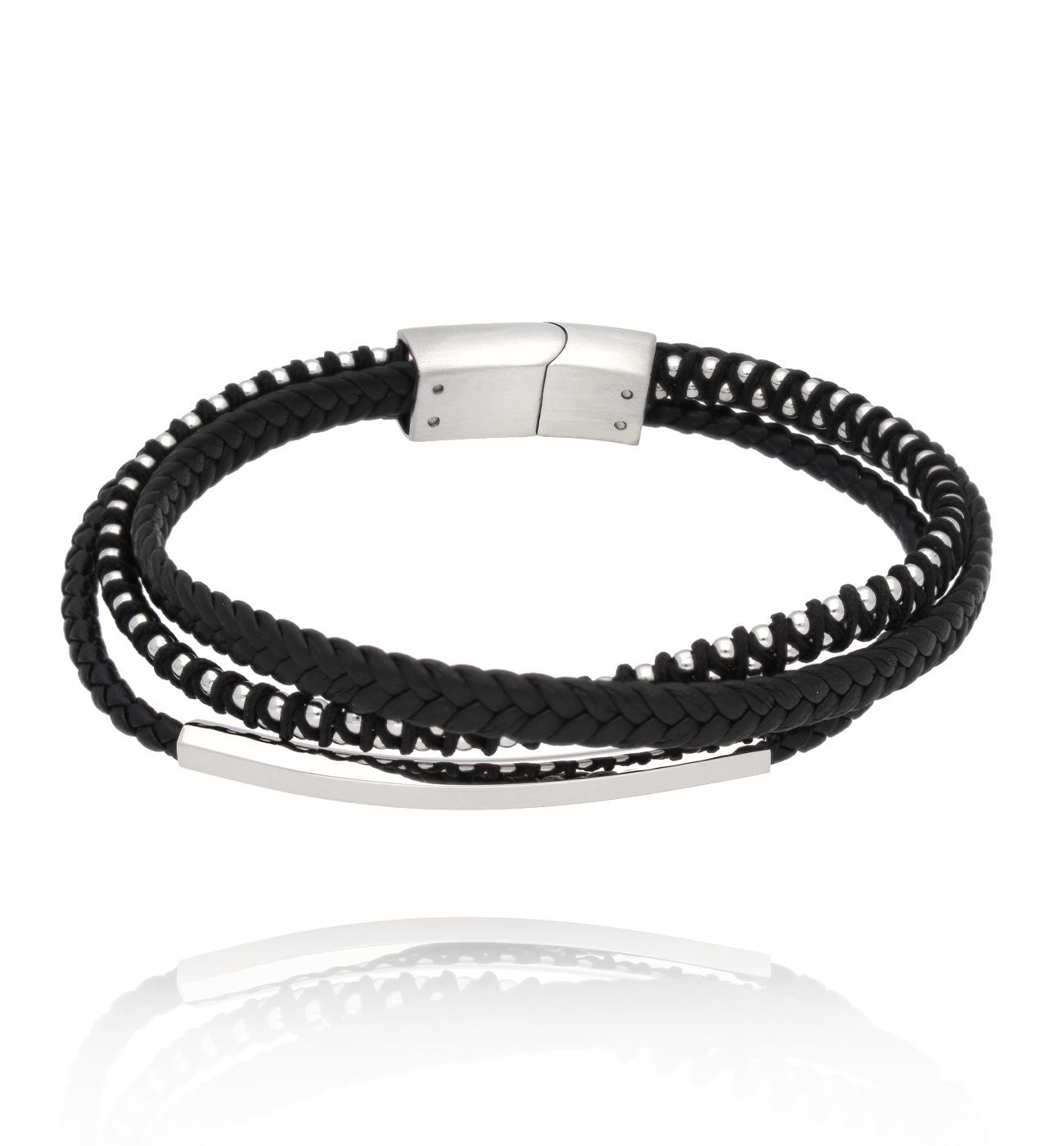 Bransoletka męska skórzana czarna 49 - By Dziubeka