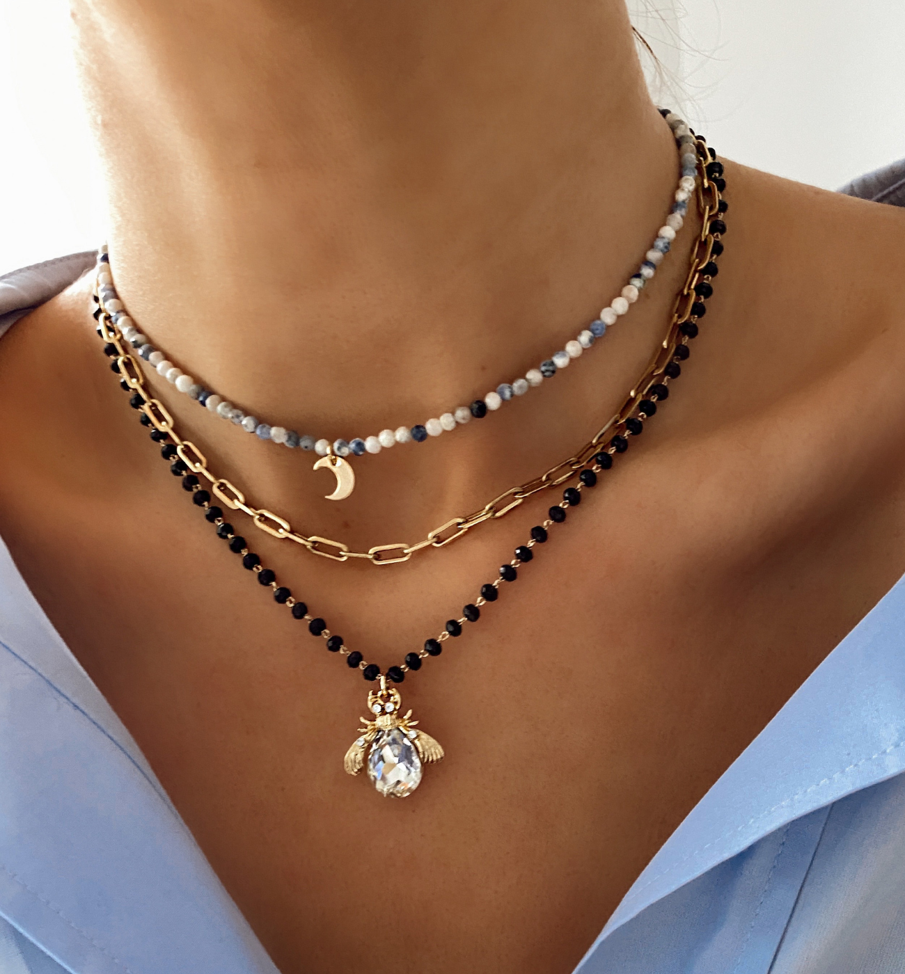 Naszyjnik z transparentnym żukiem Midnight NMI0033