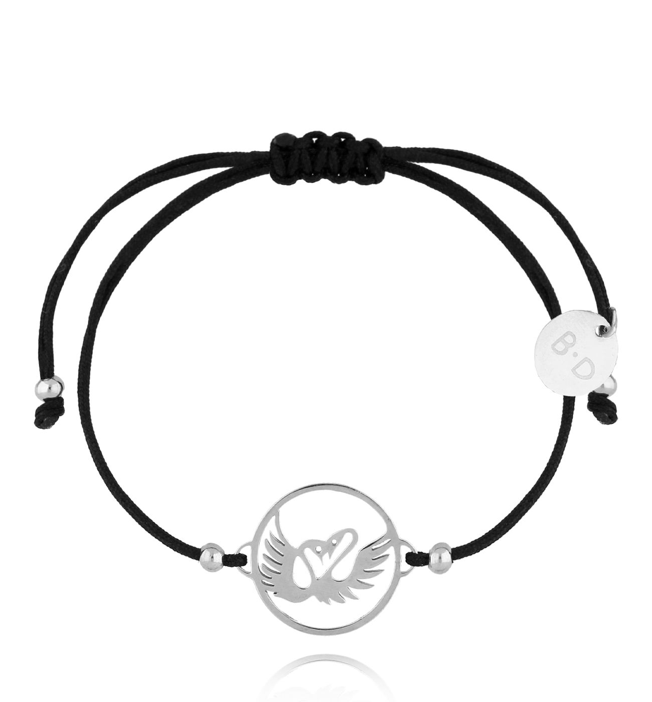 Bransoletka czarna ze srebrnymi łabędziami Swans BGL0889