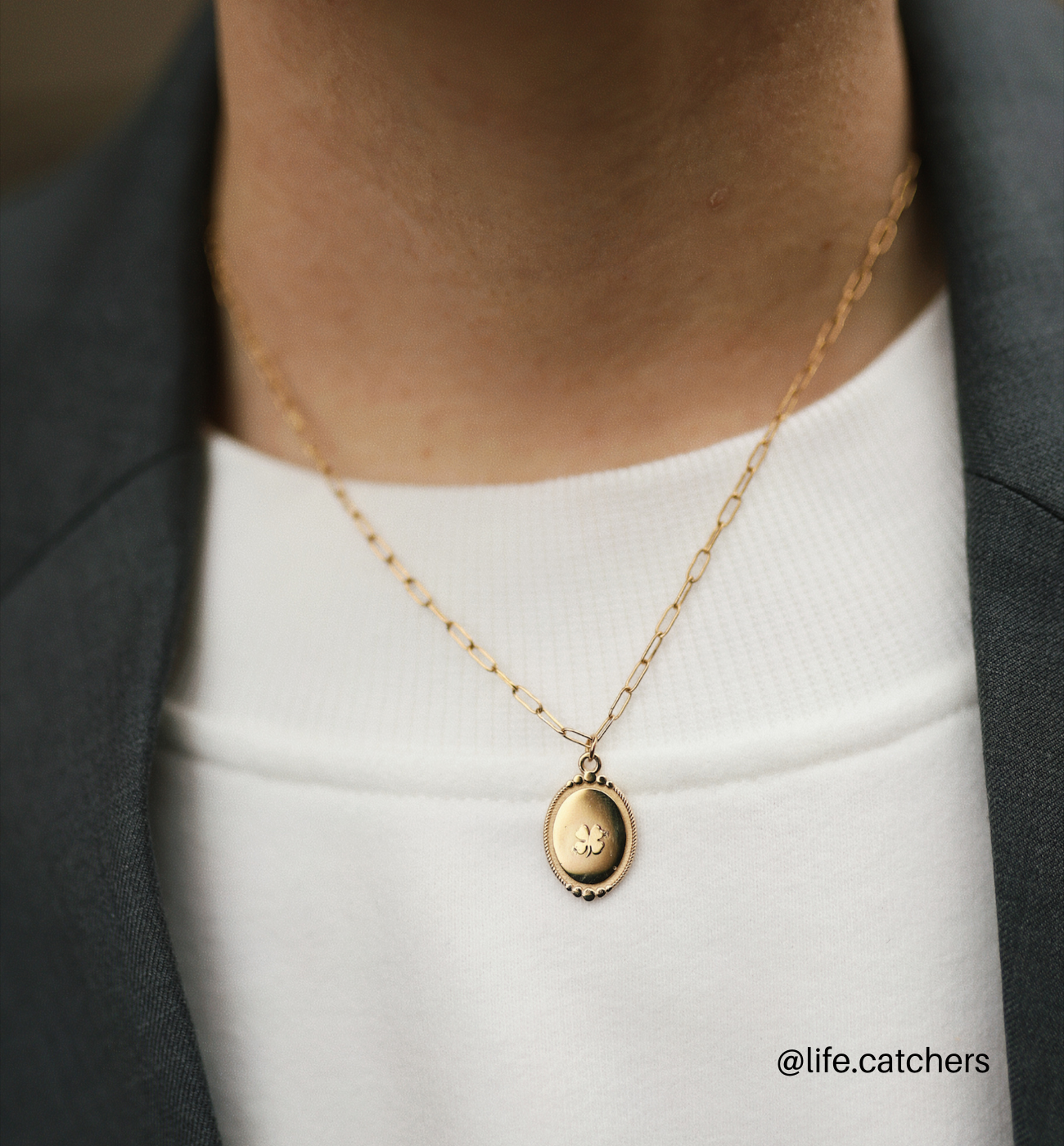 Naszyjnik złoty z koniczynką Lucky Clover - By Dziubeka