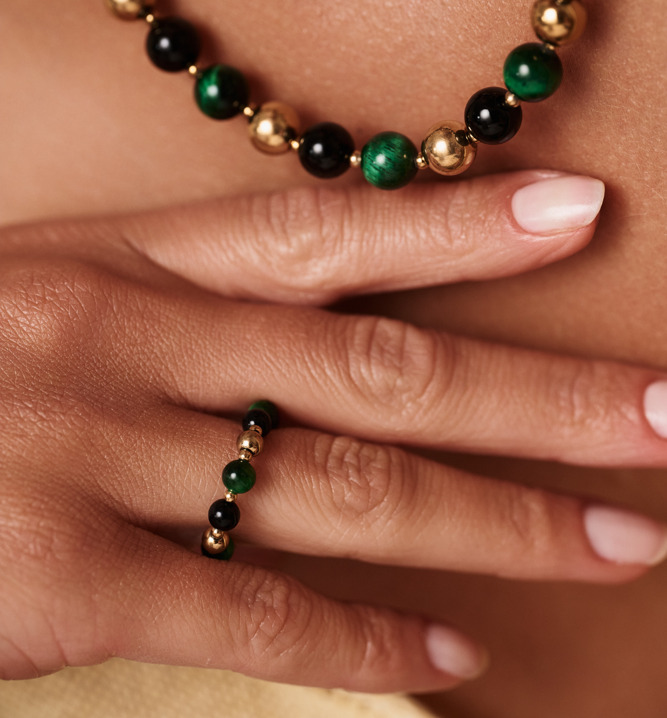 Pierścionek z agatami i tygrysim okiem PPA0063 - By Dziubeka