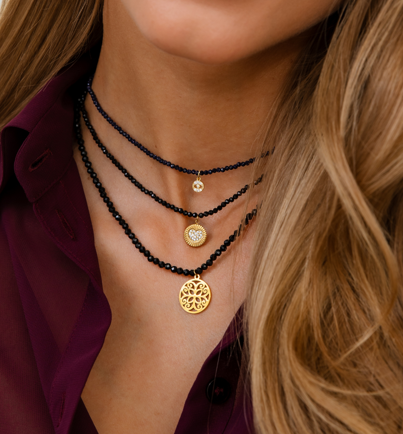 Naszyjnik z turmalinami i złotą zawieszką Aldis - By Dziubeka