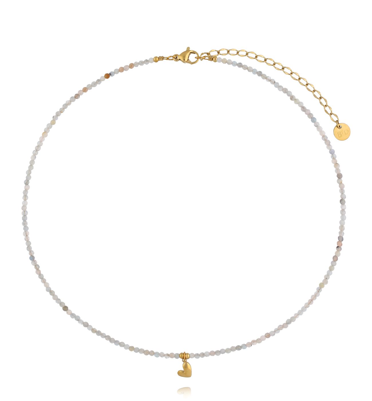Naszyjnik z morganitami i złotym sercem - By Dziubeka
