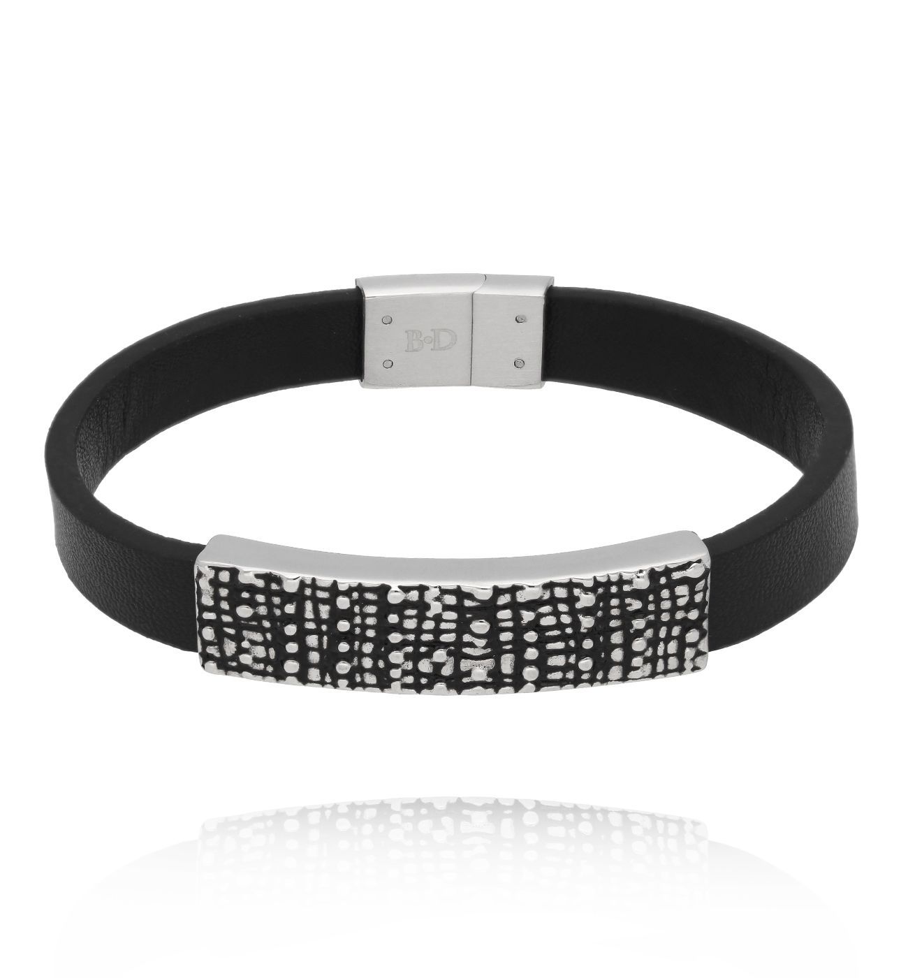 Bransoletka męska czarna skórzana 94 - By Dziubeka