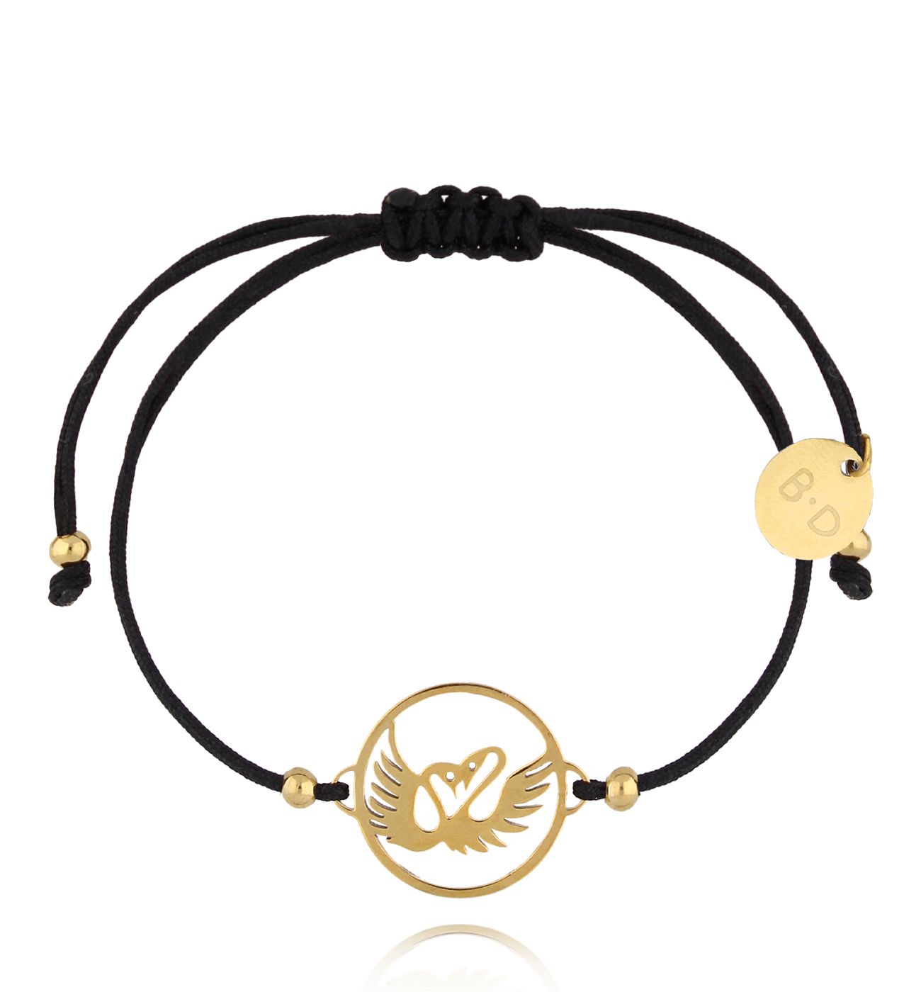 Bransoletka czarna ze złotymi łabędziami Swans BGL0890 - By Dziubeka