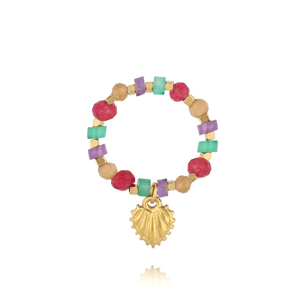 Pierścionek elastyczny kolorowy z serduszkiem PSC0762