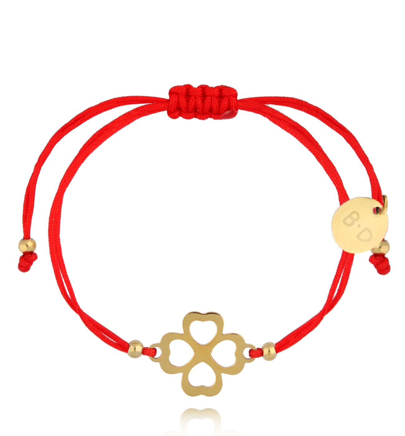 Bransoletka czerwona ze złotą koniczynką Bien-être BGL0920 - By Dziubeka