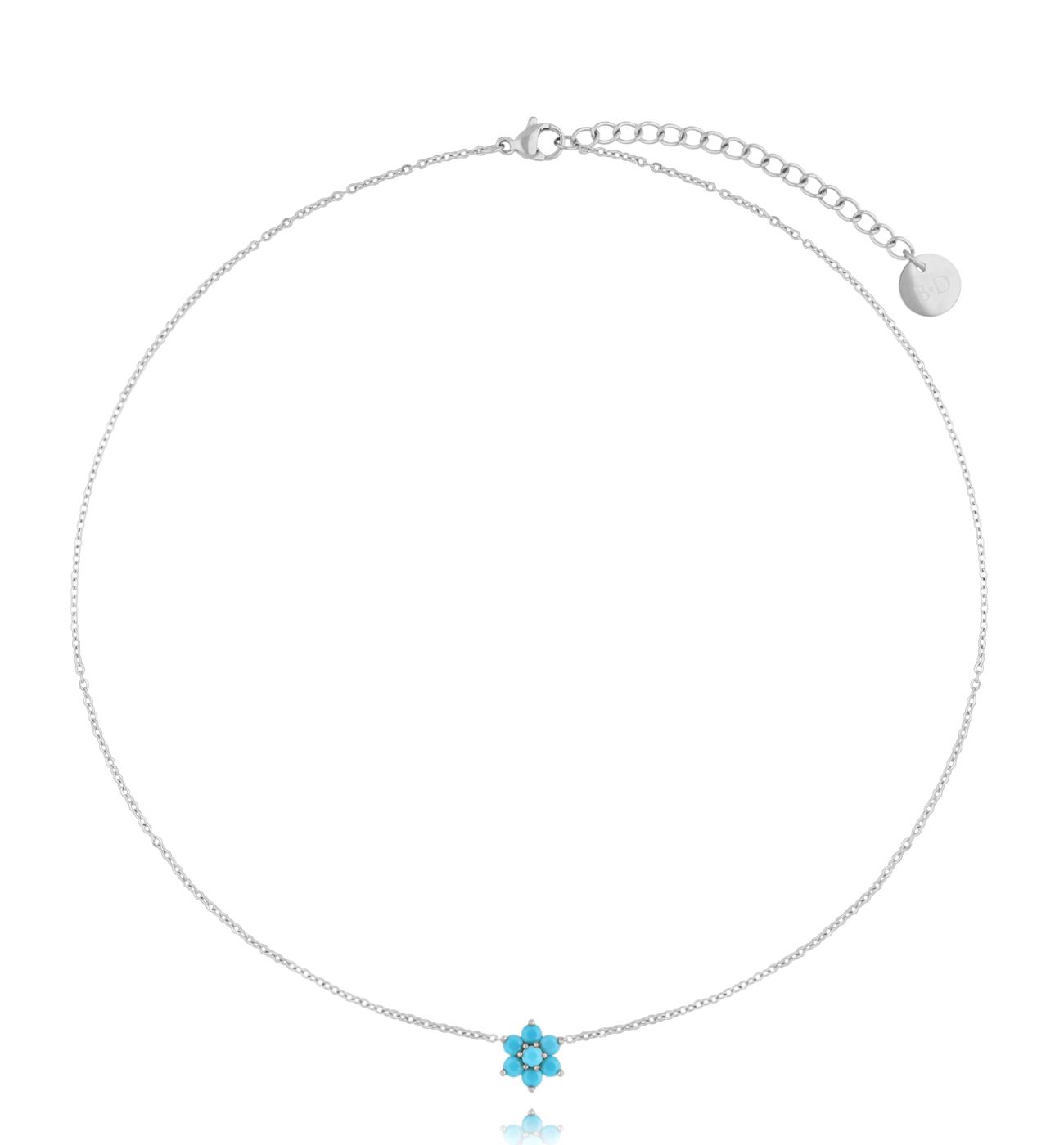 Naszyjnik srebrny z kwiatuszkiem z turkusowymi cyrkoniami Azure - By Dziubeka
