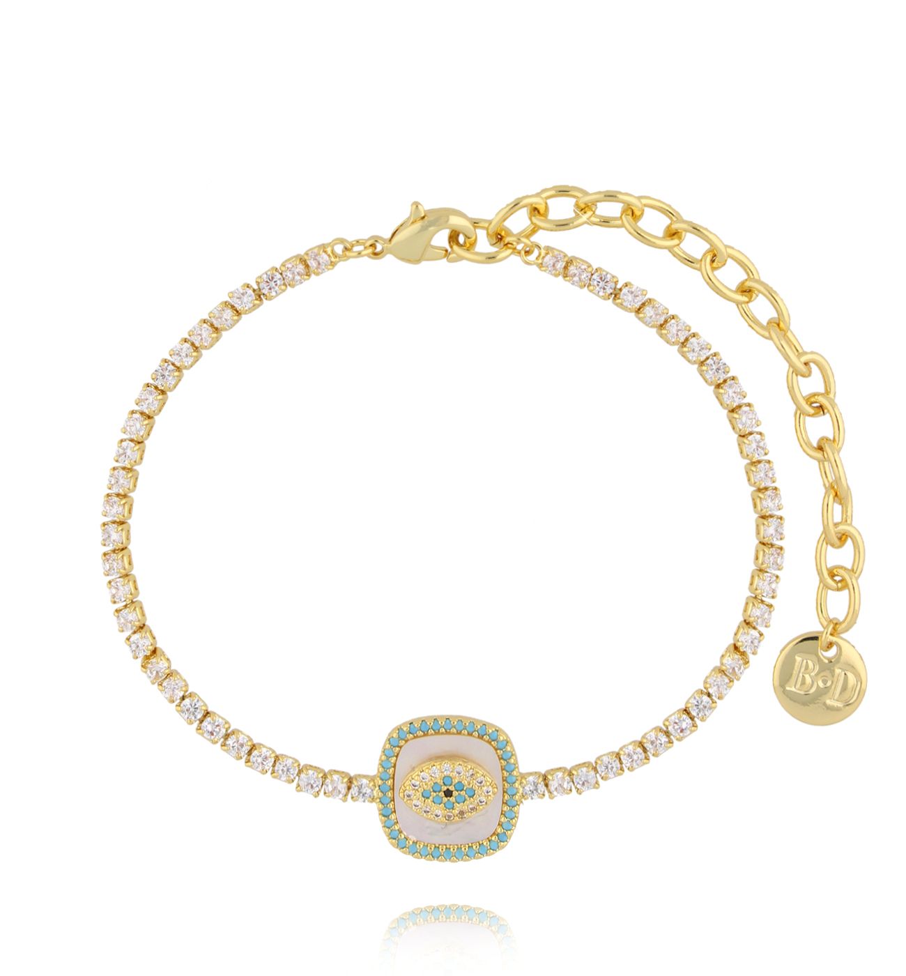 Bransoletka tennis z turkusowym okiem BSS0237 - By Dziubeka