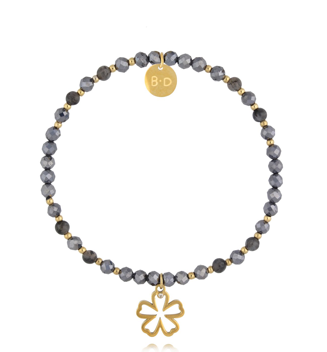 Bransoletka z hematytami i labradorytami z kwiatuszkiem BTW3188