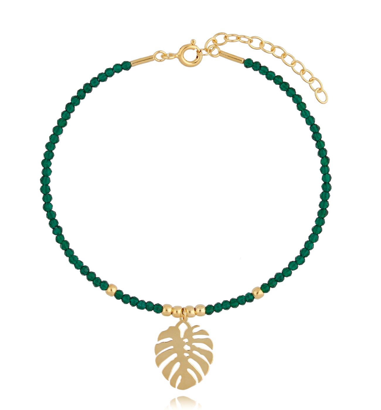 Bransoletka z zielonymi onyksami i liściem monstery Green Valley BSE0119