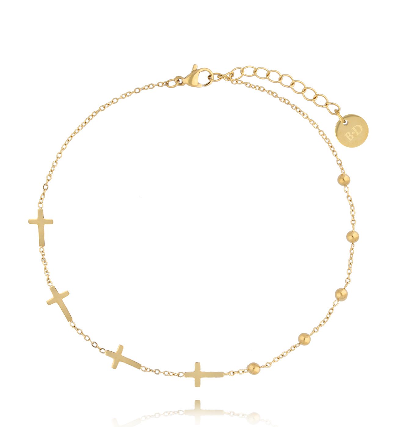 Bransoletka na nogę złota z krzyżykami Mipira BNSA0068