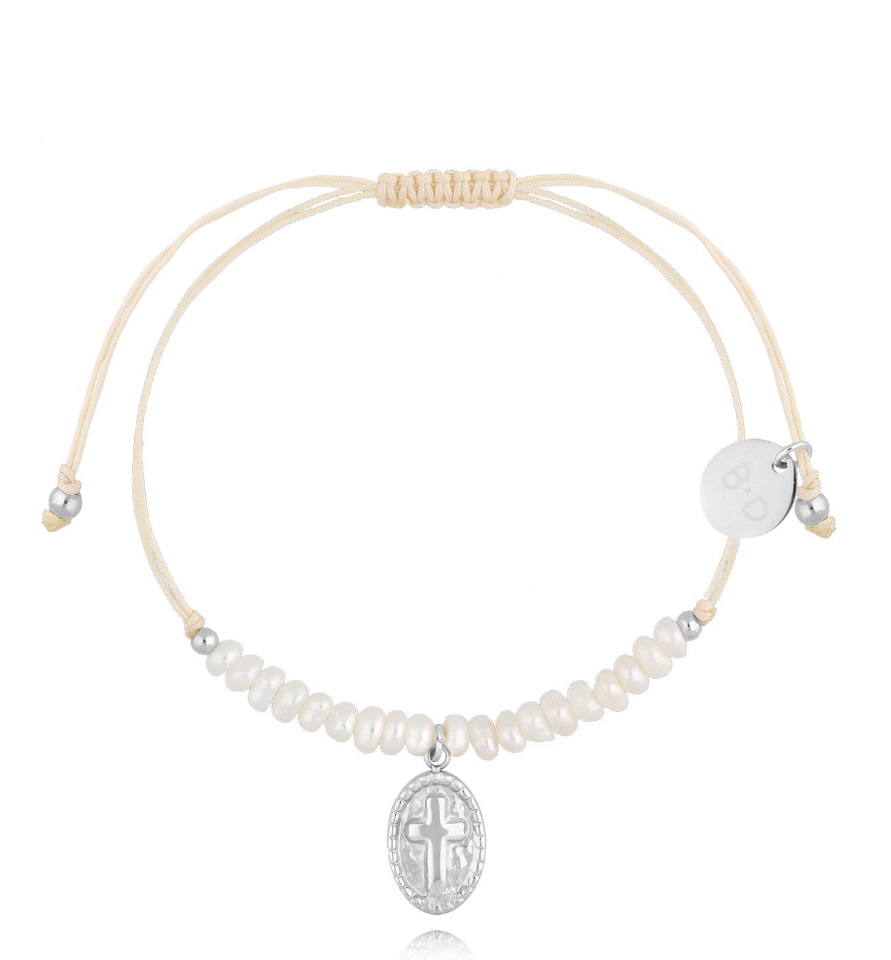 Bransoletka z perełkami i srebrnym medalikiem Feliz BMT0219