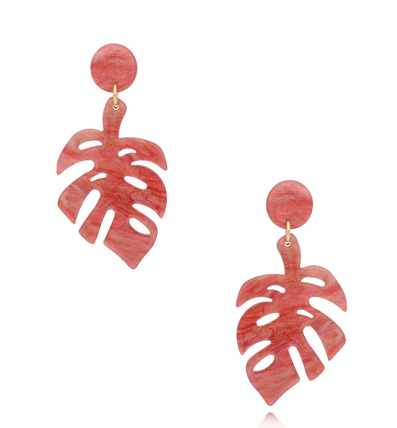 Kolczyki z różowym liściem monstery Lau KZA0046 - By Dziubeka