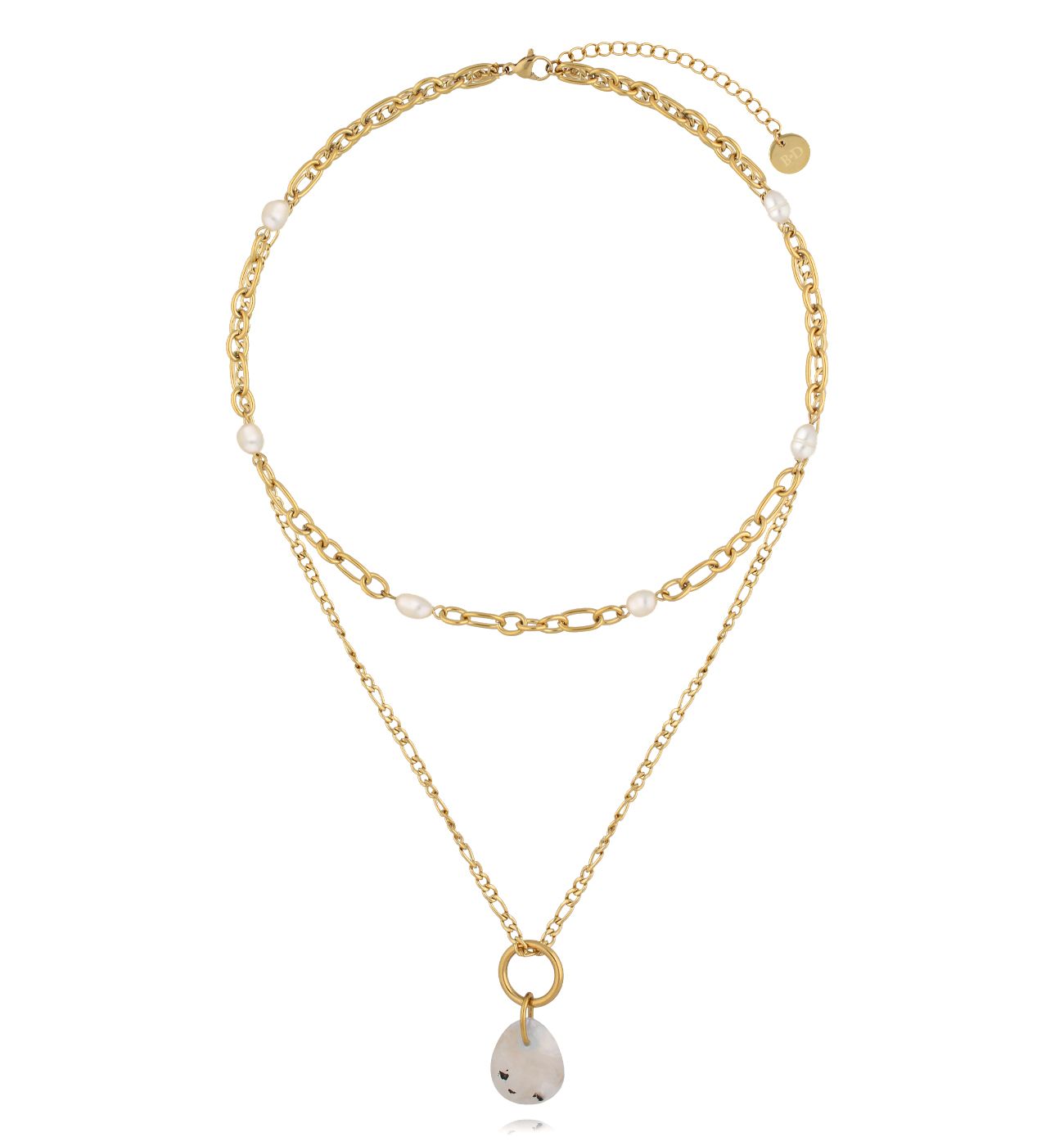 Naszyjnik warstwowy z perłami i kamieniem księżycowym - By Dziubeka